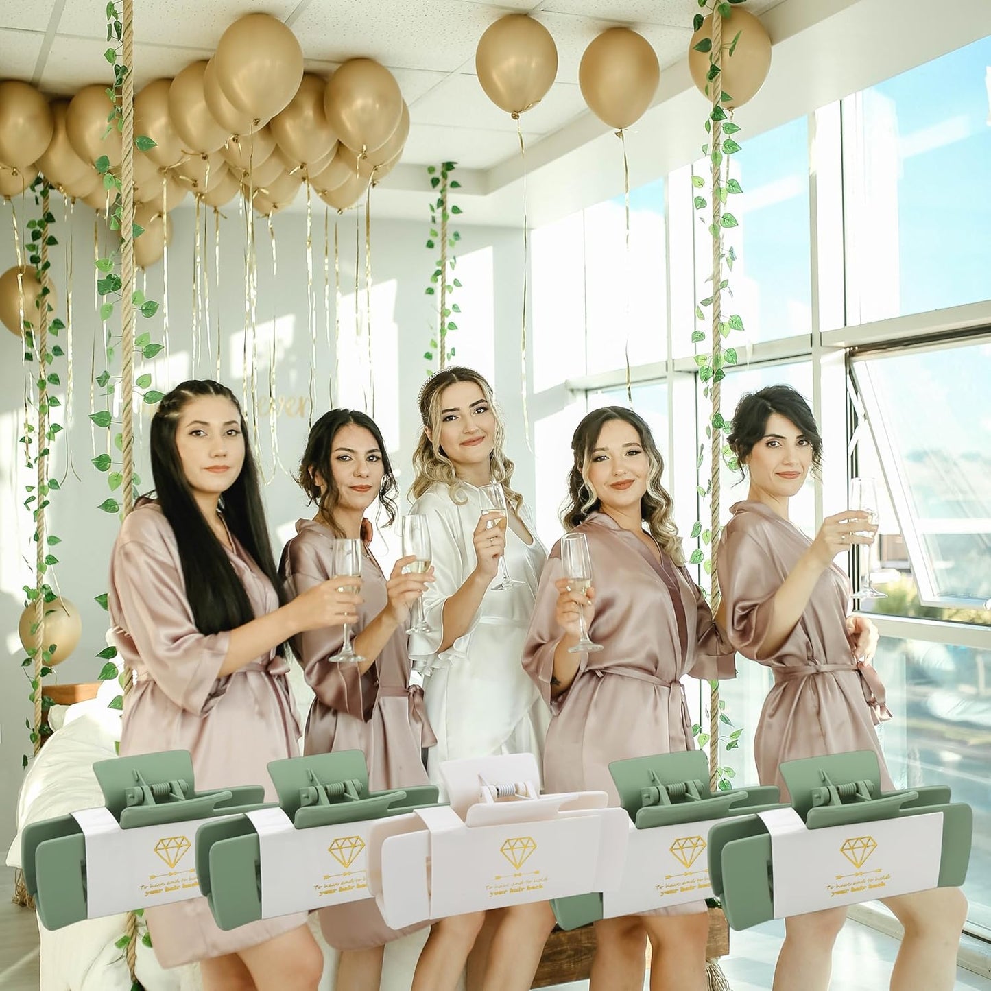 12pcs Bridesmaid Proposal Gifts 4.1inch square Bachelorette Claw Clips Sunglasses set of 12 Girls Trendy Cute Hair Clips for Wedding Party Favors(White&Sage Green 12pcs)