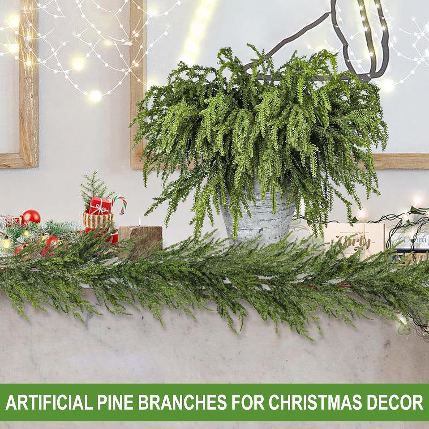 Artgar 12 Pcs Pine Branches - 18 Inch Artificial Green Pine Stem - Real Touch Christmas Greenery Pines Branches for DIY Flower Arrangement Home Indoor Christmas Decor