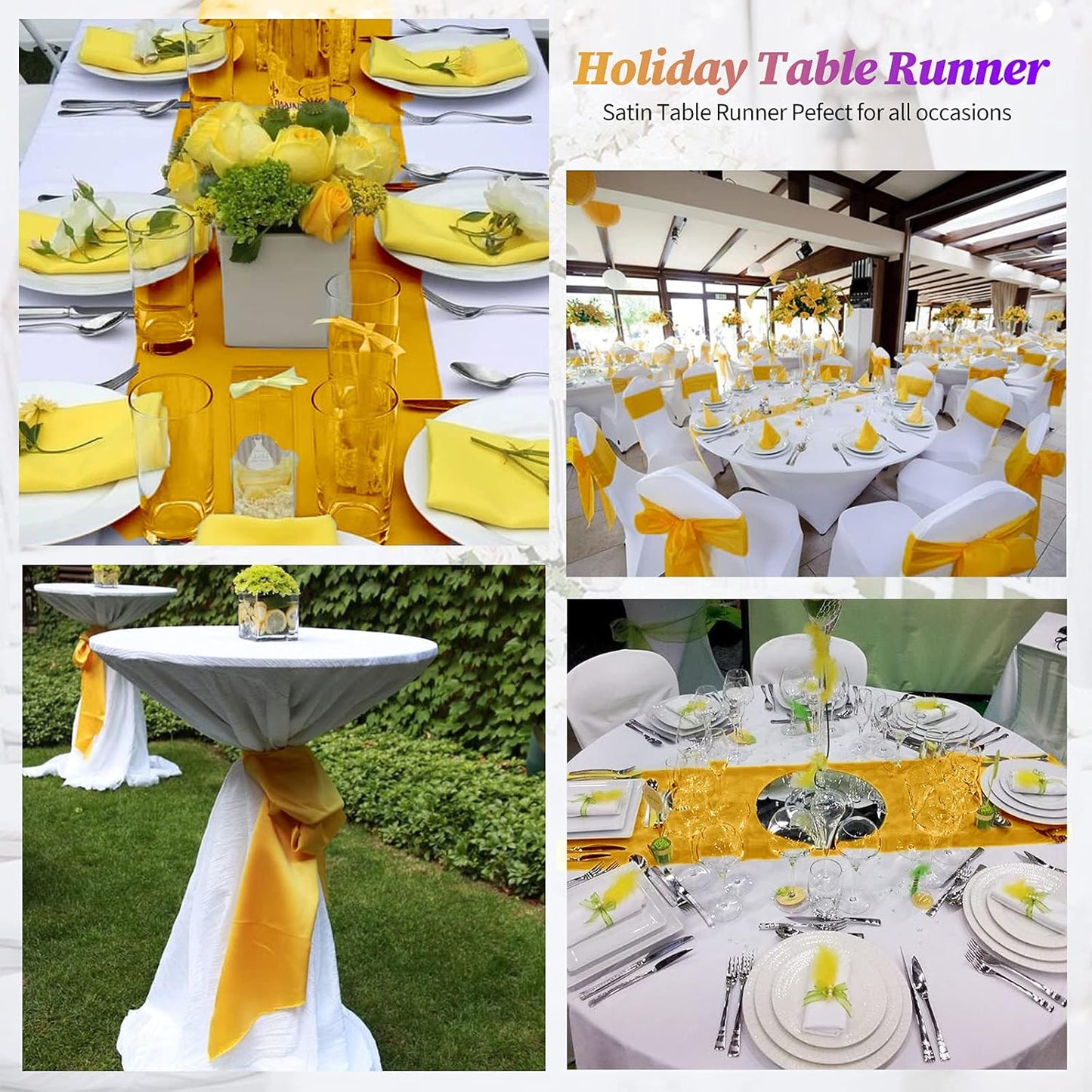 12 Pack Gold Satin Table Runner,12 x 108 inch Long Premium Smooth Table Runner for Wedding, Banquets, Birthday, Party, Graduation, Engagements, Table Runners fit Rectangle and Round Table