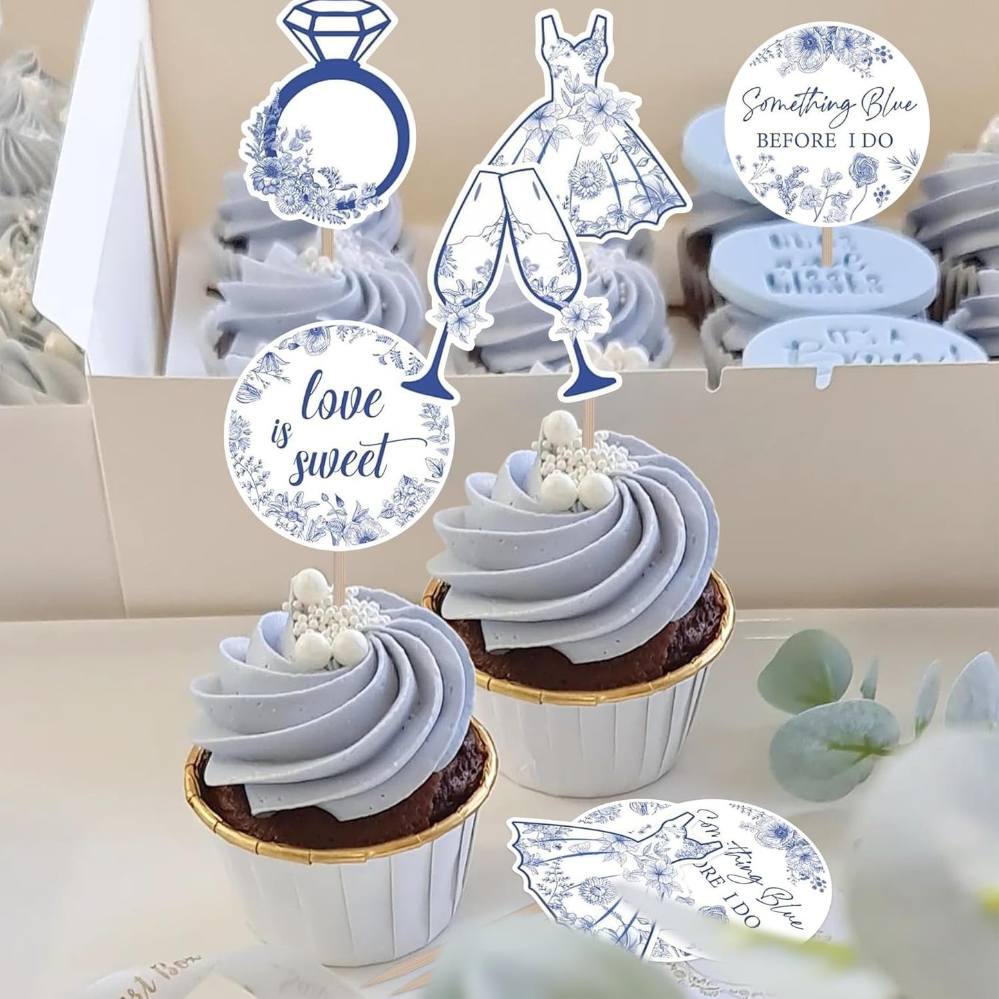 20PCS Something Blue Before I Do cupcake toppers,Something Blue Before I Do Bridal Shower Decorations Cake Topper for Bridal Shower Bachelorette Wedding Engagement Party