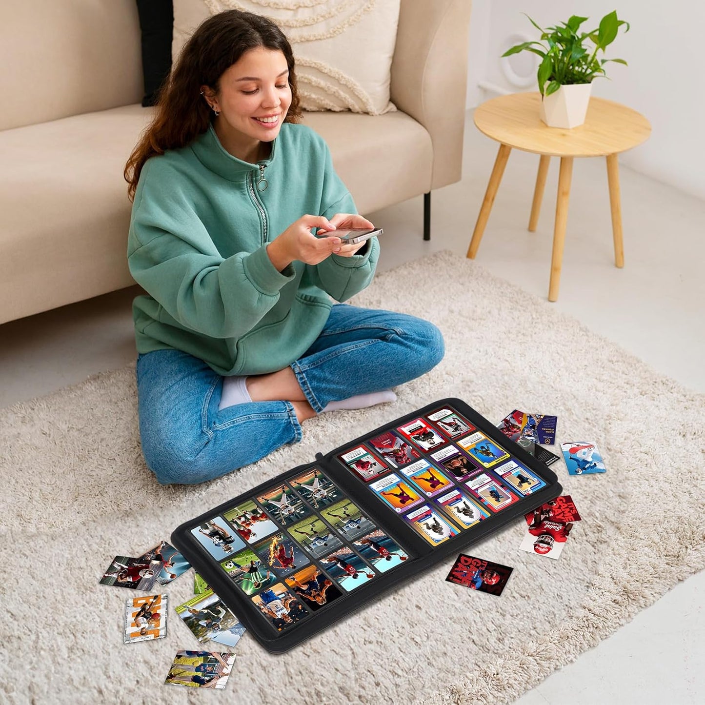 12 Pocket Card Binder, Zipper Trading Card Binder, 720 Large Capacity Side Loading Non-Ring Card Album, Double Sided Acid-Free Card Protector Binder, Card Collection for TCG, MTG, Sport Card, Pink