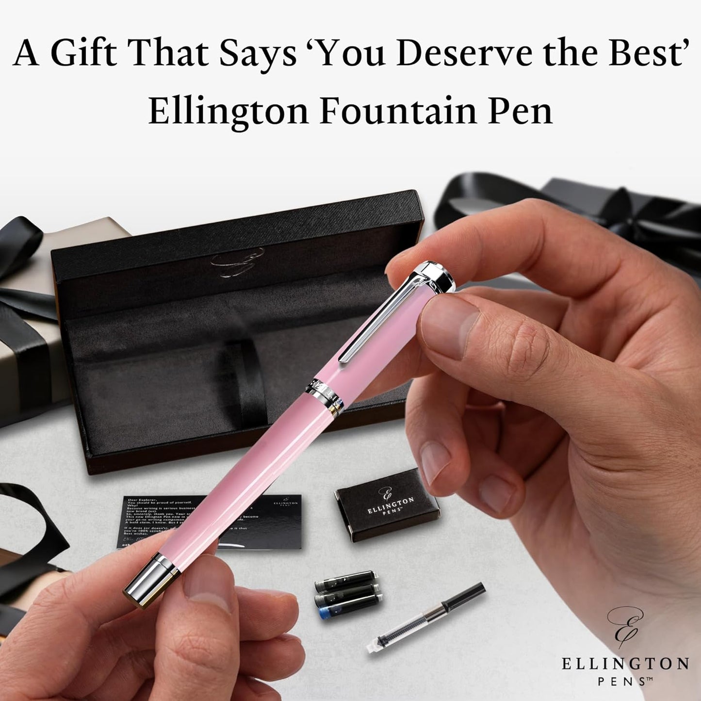 Ellington Pens Luxury Fountain Pen Set- Fountain Pens for Writing - Smooth Extra Fine Nib - Includes Refillable Ink Converter, 3 Ink Cartridges [Black & Blue], Gift Box - Elegant Calligraphy