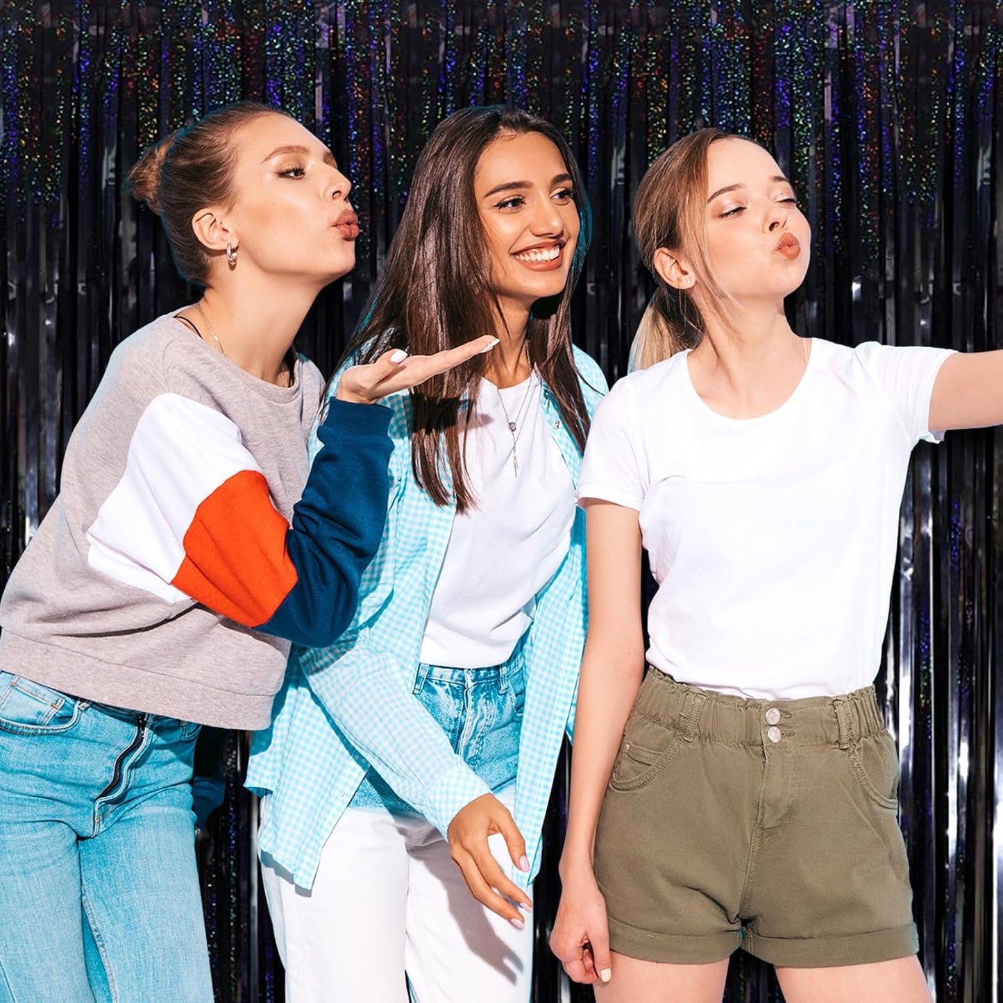 3 Pack Black Foil Fringe Curtain Backdrop, 3.28Ft x 8.2Ft Metallic Tinsel Foil Fringe Streamer Curtains for Photo Booth, Mother's Day, Easter, Birthday, Wedding Party Decorations