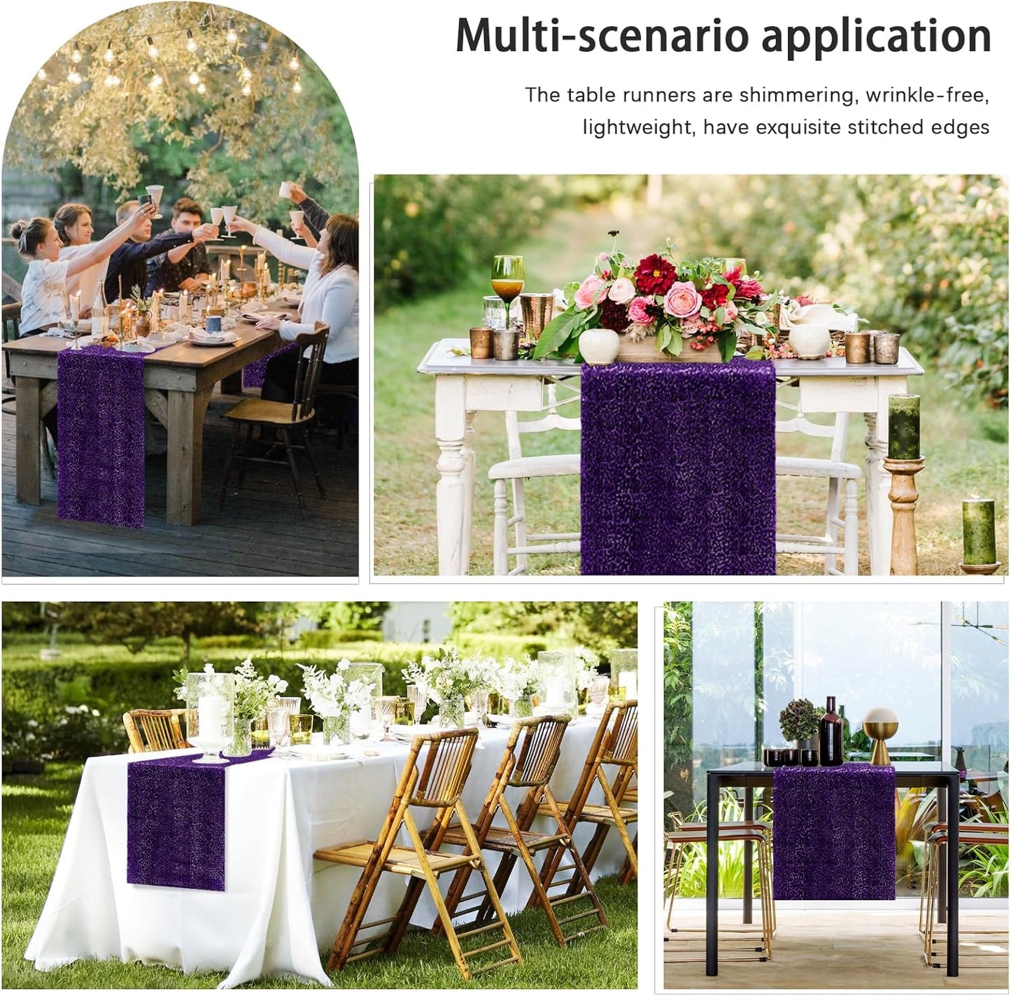 2 Packs 12 x 72 inches Sequin Table Runner, Purple Glitter Table Runner for Birthday Party Supplies Wedding Engagement Baby Shower Holiday Celebration Event Decorations