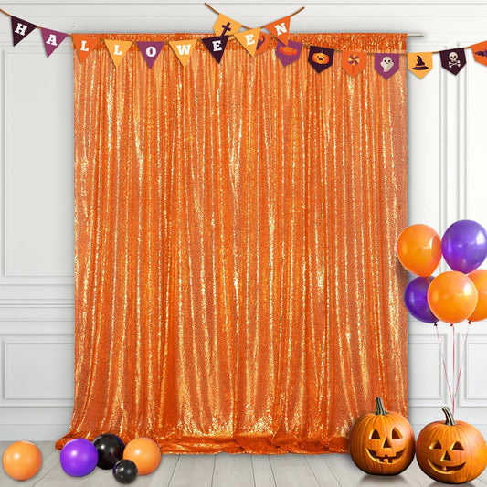 Eternal Beauty Orange Sequin Backdrop, 6x8 Ft Halloween Glitter Background Curtains for Shimmer Photography Party Wedding Birthday Back Drop Decor