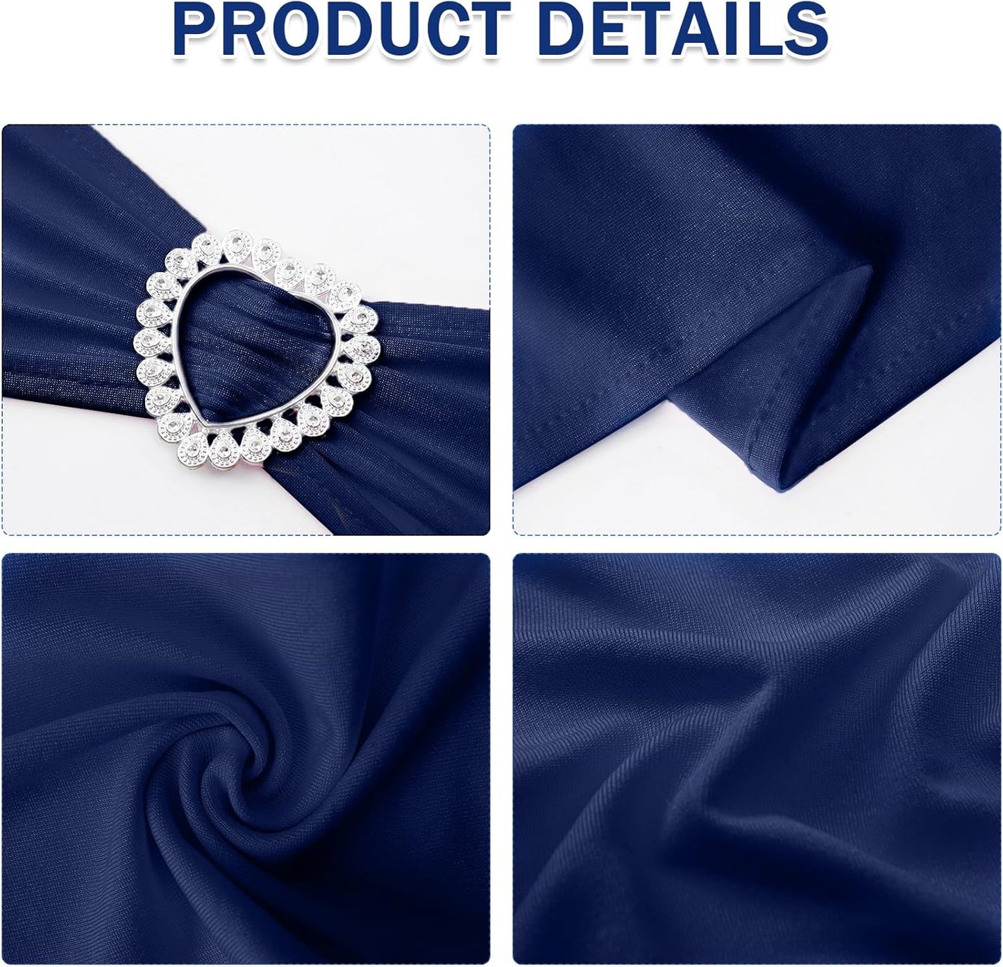 Howhic Pack of 120 Spandex Chair Sashes Bows Stretch Chair Cover Band with Buckle Slider Universal Elastic Chair Ties for Wedding Banquet Party Event Decoration (Navy)