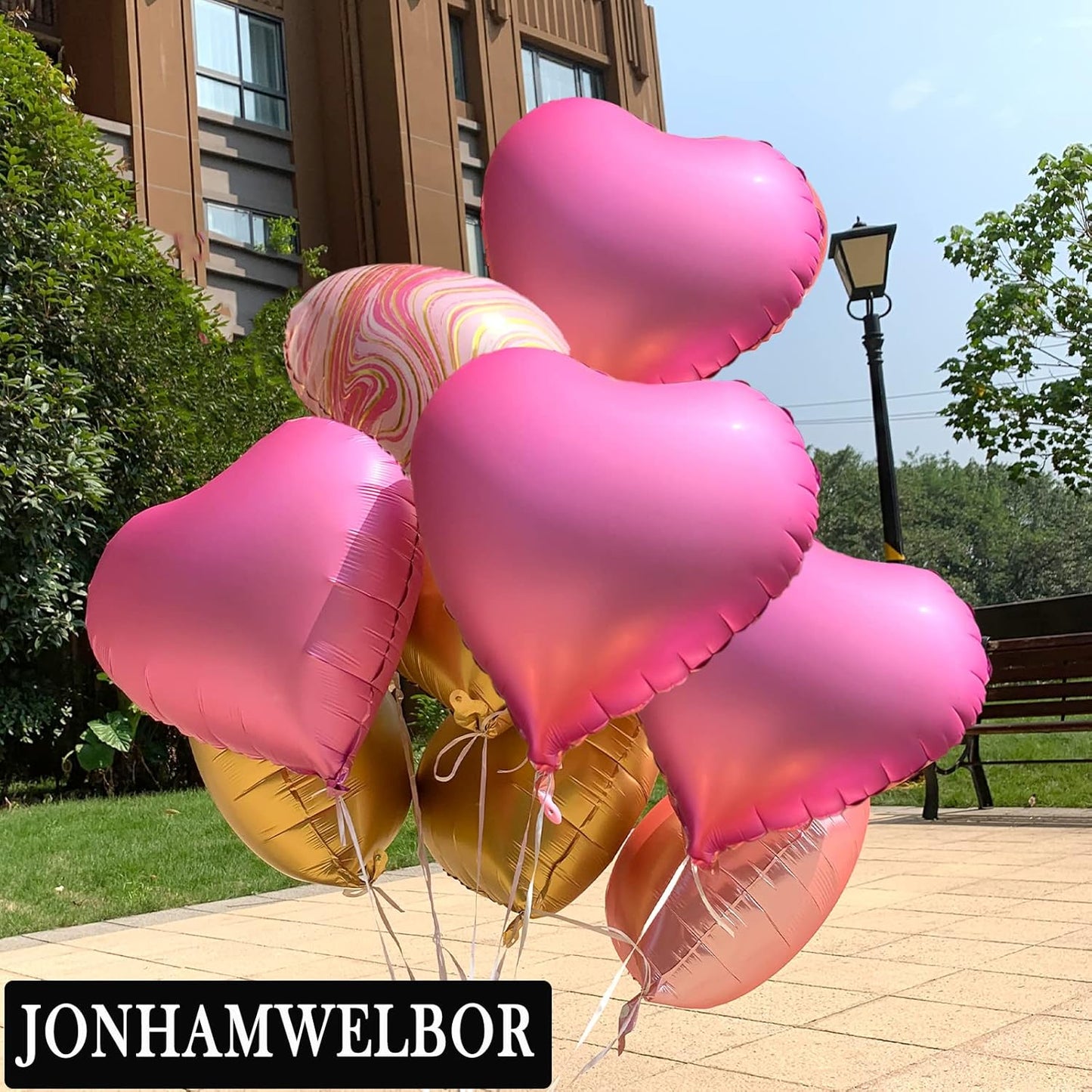 Jonhamwelbor 20Pcs 18 inch Metallic Pink Foil Mylar Heart Shape Balloons Decorations Valentines Birthday Wedding Baby Shower Party (Metallic Pink)