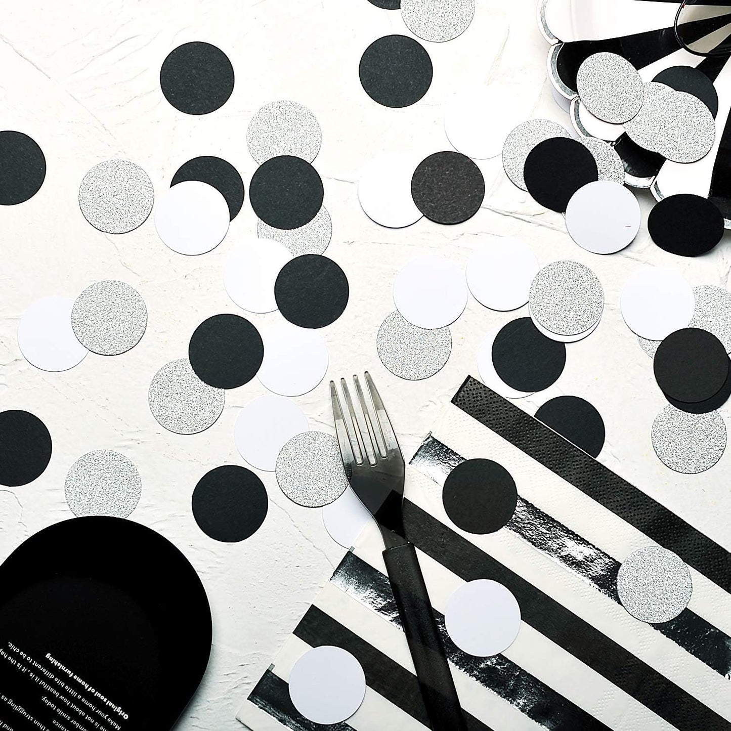 Glitter Confetti Circle Dots for Table Wedding Birthday Party Decoration, 1.2 inch in Diameter (silver glitter,black,white,200pc)