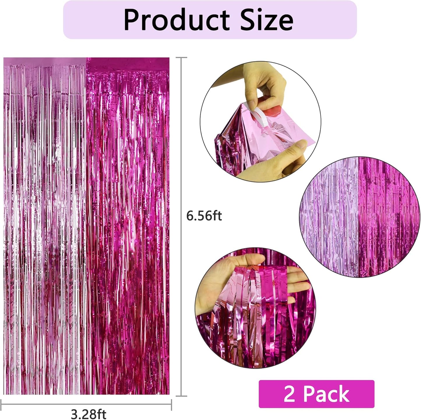 BEISHIDA 2Pcs Hot Pink Pink Door Streamer Hot Pink Backdrop Foil Fringe Tinsel Girls Hot Girls Curtains Backdrops for Birthday Baby Shower Gender Reveal Party Decoration (3.28 ft x 6.56 ft)