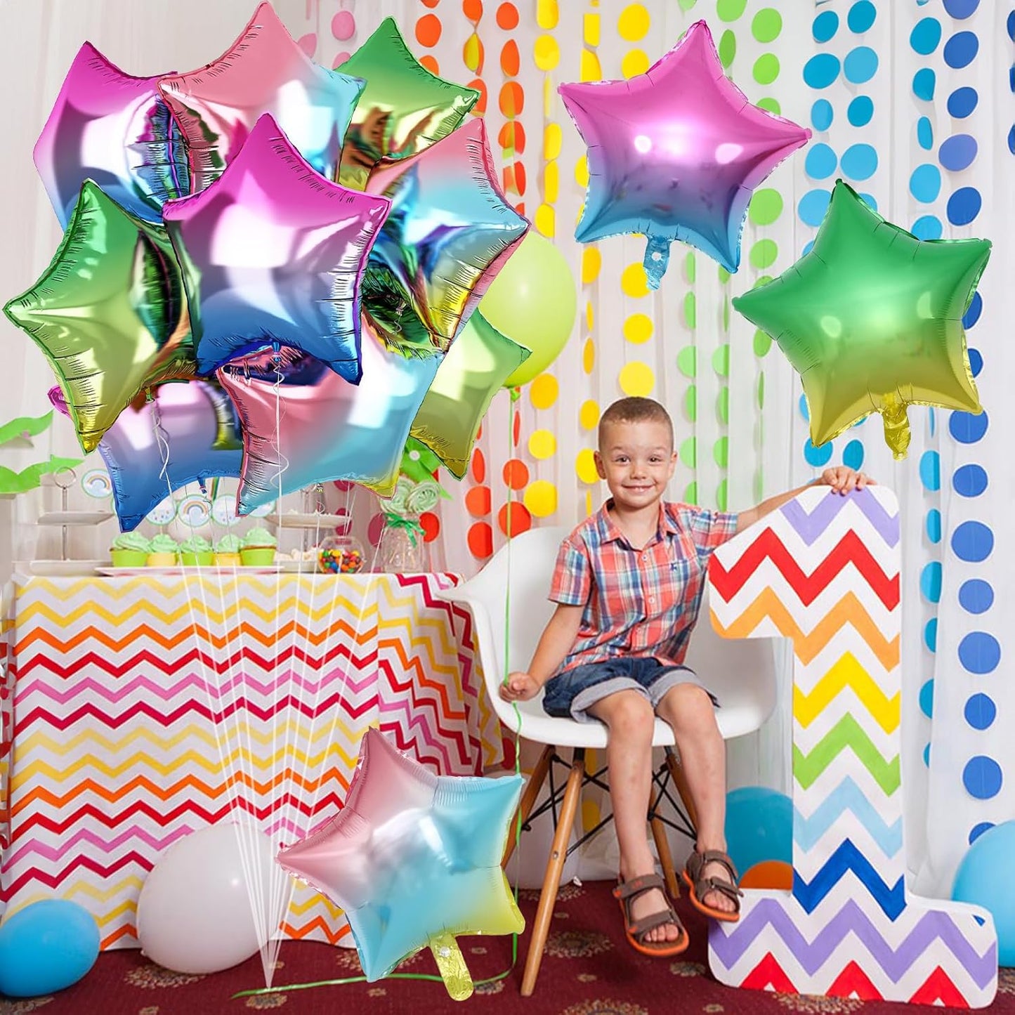 Gradient Color Star Foil Balloons, 18 Inch Rainbow Stars Shape Mylar Helium Balloons Colorful Pentagram Aluminum Foil Party Balloons for Kids Birthday Rainbow Party Coloful Theme Party Decoration