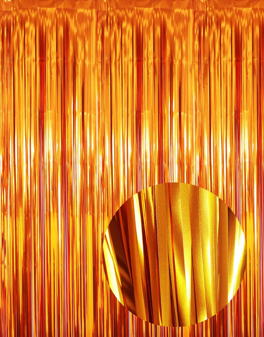 GOER 3.2 ft x 8.2 ft Metallic Tinsel Foil Fringe Curtains Party Photo Backdrop Party Streamers for Birthday,Graduation,New Year Eve Decorations Wedding Decor (Orange,1 Pack)
