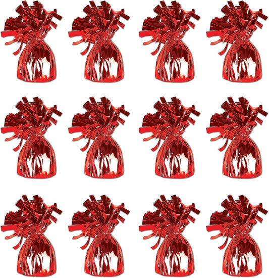 ROYALHOUSE Metallic Plastic Wrapped Balloon Weights for Party Decorations, 12 Pcs (Red)