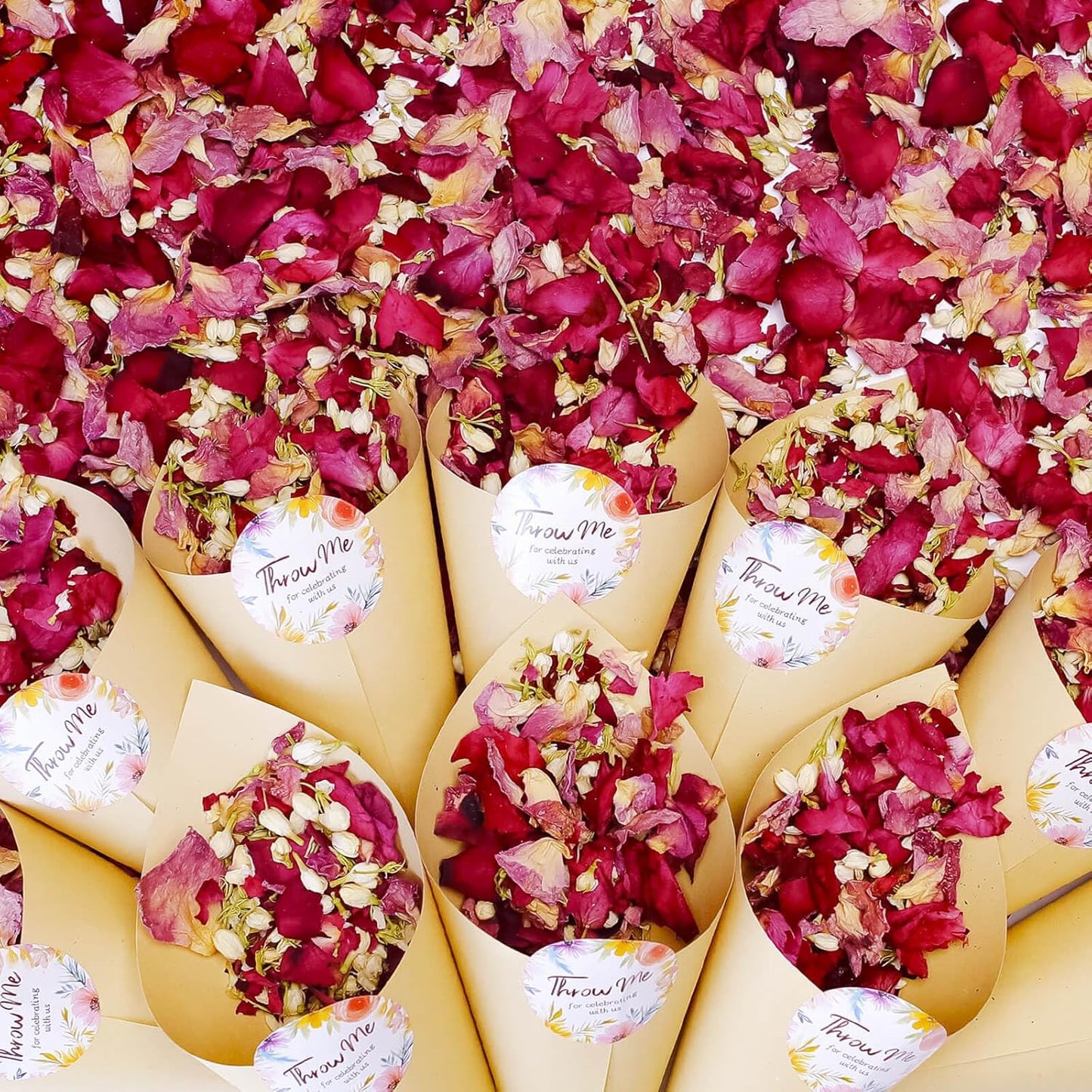 20+ Cups Mix Real Rose Petals Biodegradable Wedding Confetti, 2 QT of Pink Red Flower Jasmine for Ctaft Proposal Party Decor Flower Girls, Bath salt Candle Soap Making