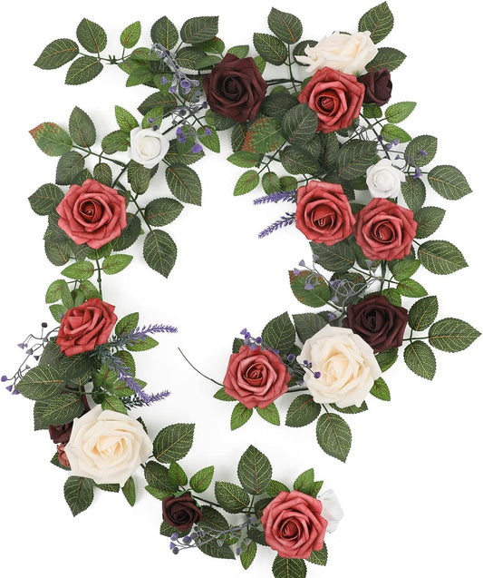 5FT Artificial Rose Flower Burgundy Fake Floral Garland for Wedding Ceremony Backdrop Arch Flowers Table Centerpieces Decorations