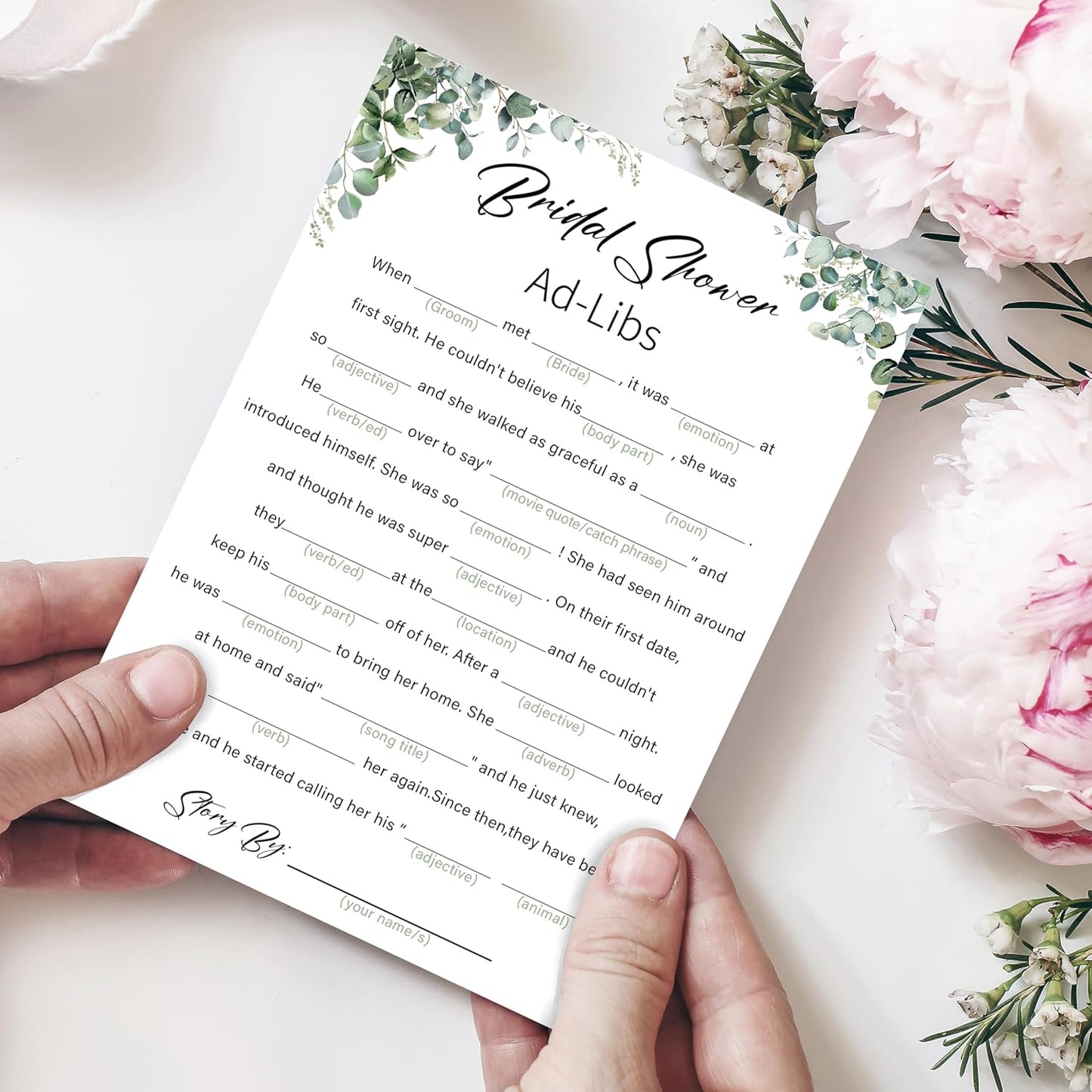 Eucalyptus Bridal Shower Game Cards - Ad-libs Game, Wedding Engagement Bachelorette Party Bridal Shower Games for 30 Guests, Double Sided Cards Set of 30, Activity Supplies & Favor/A03