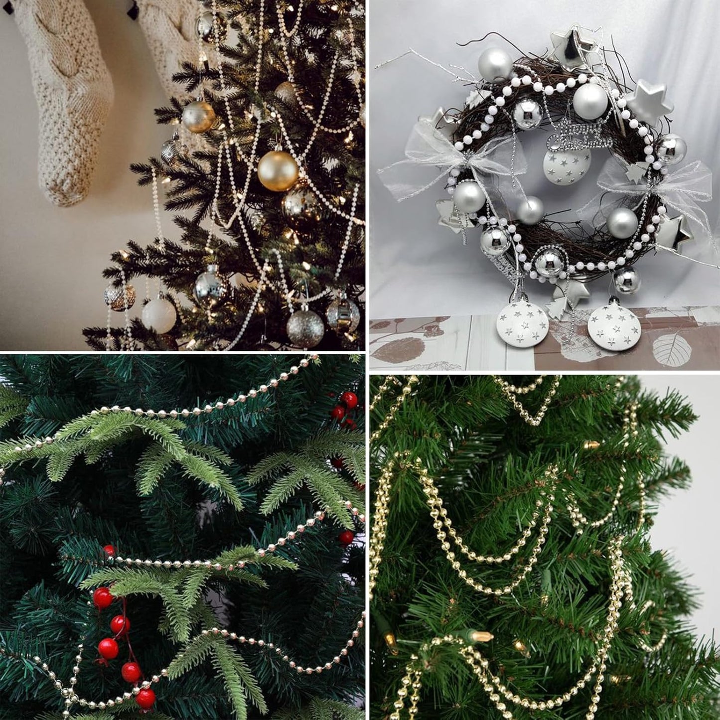 177 FT Pearl Beads Garland for Decoration, 4MM Craft Pearl Beads String Spool Ivory Color Faux Pearl Strand Roll for DIY Craft Wedding Party Christmas Tree Decoration