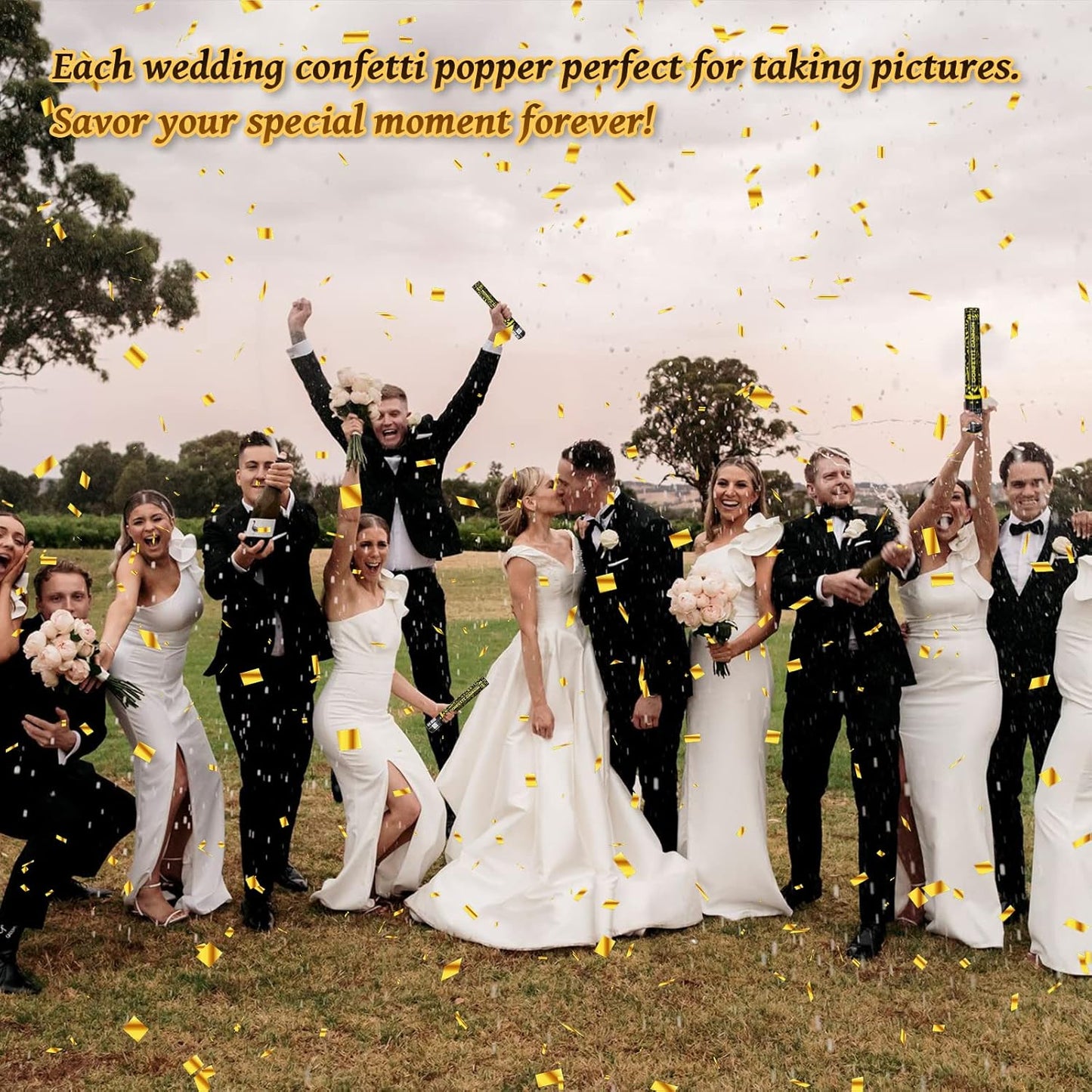 Gold Confetti Cannons 12 Pack - 12 inch Party Poppers with Gold Foil Confetti for Weddings, Birthdays, Graduations, Christmas, New Year Eve Party Supply