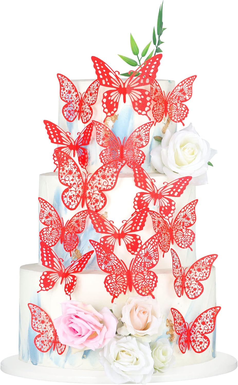 Gyufise 36 Pack Red Glitter 3D Butterfly Cupcake Toppers Hollow Cake Decorations for Birthday Wedding Fairy Party Wall Sticker Decal