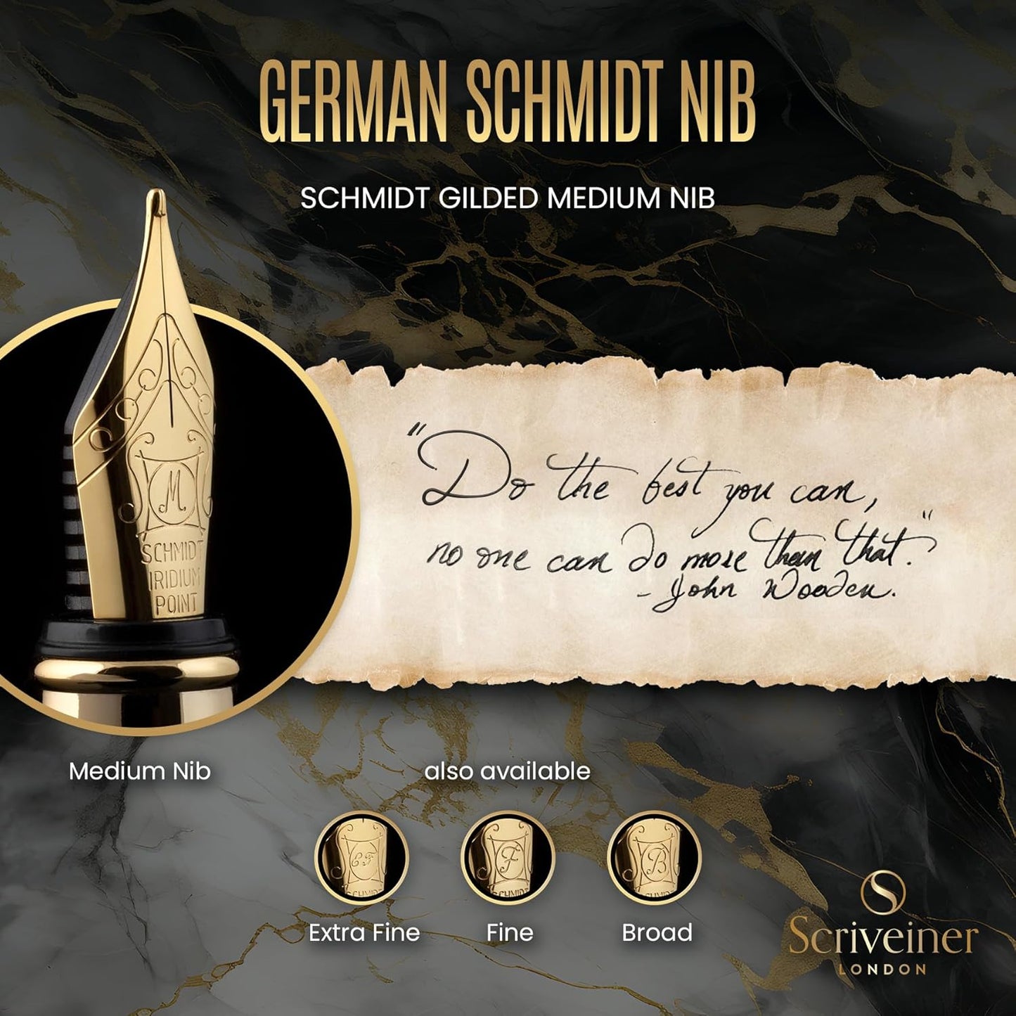 Scriveiner Luxury Fountain Pen - Stunning Luxury Pen, Real Gold Finish, Schmidt Gilded Nib (Medium), Converter, Best Pen Gift Set for Men & Women, Professional, Executive, Office, Nice Pens