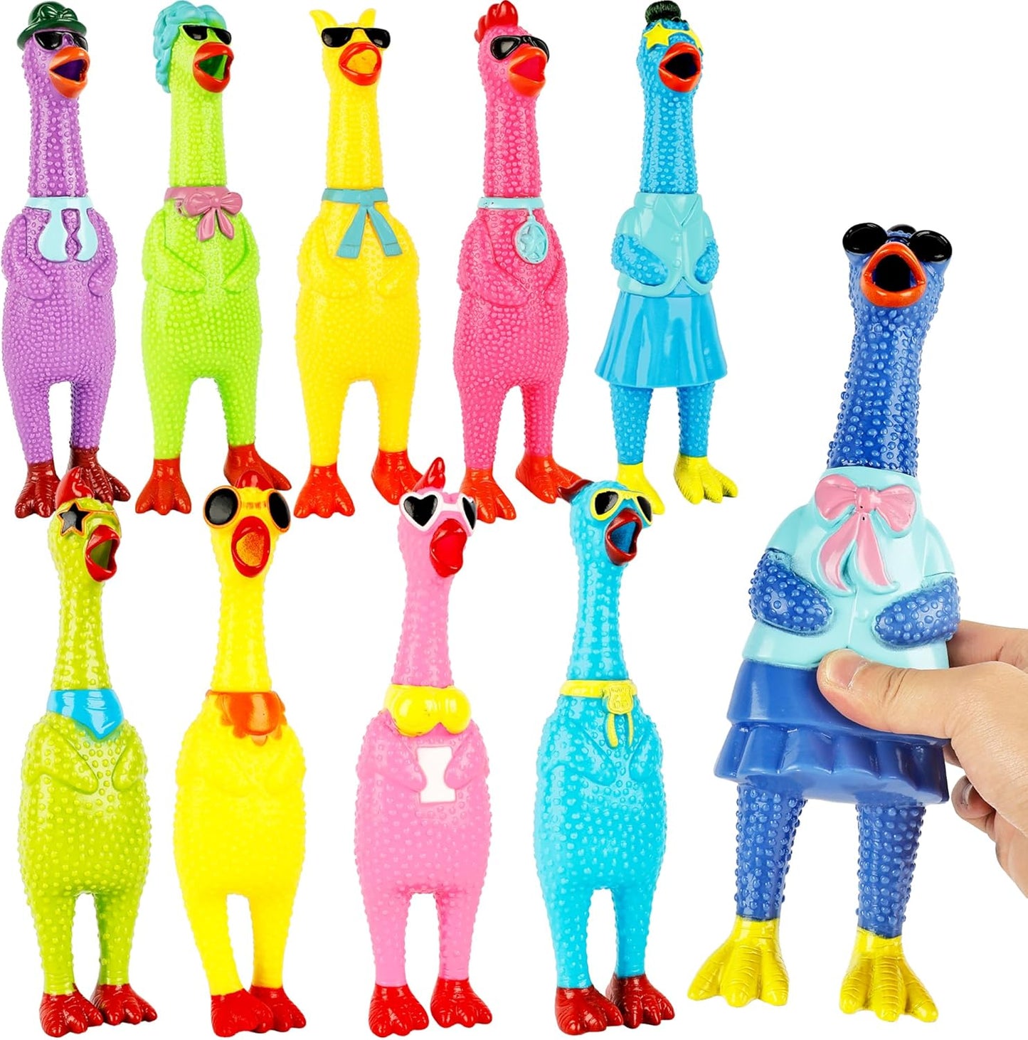 10 Pcs 9 Inch 12 Inch Rubber Chicken Dog Toy Squeaky Screaming Chicken Dog Rubber Squeeze Squeaky Prank Noise Maker Chew Toy for Pets, 2 Sizes