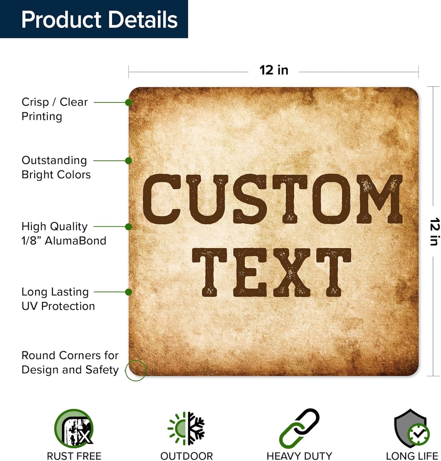 Custom Sign, Custom Street Sign, 11 Font Colors, 13 Font Styles, 4 Hole Options, 22 Sizes, 12x12 Inches, Rust Free DiBound, Fade Resistant, Made in USA by My Sign Center (Vintage)