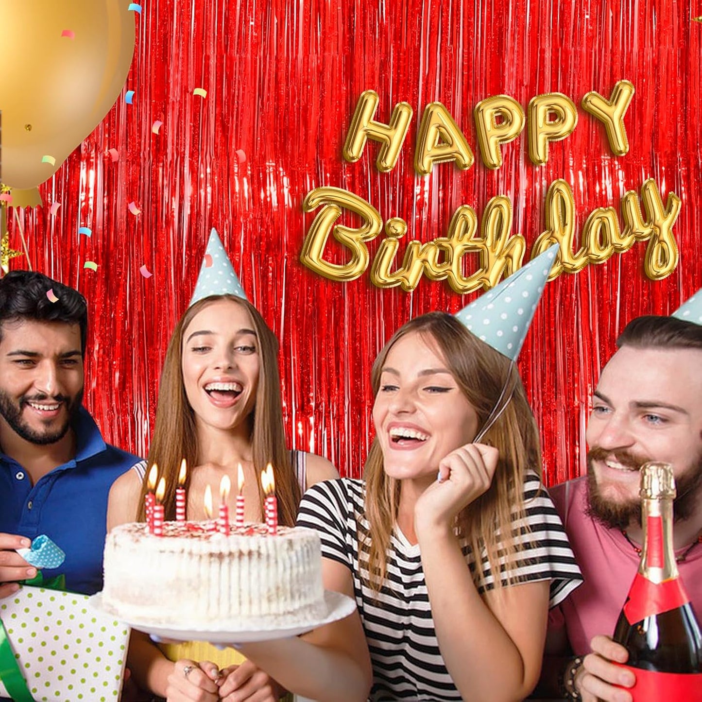 Red Streamers Foil Fringe Curtain 3.3 x 8.3ft Party Streamers 2Pack Metallic Streamer Curtains Mermaid Birthday Themed Party Decorations Tinsel Curtain for Parties Streamers for Wedding Xmas Decor