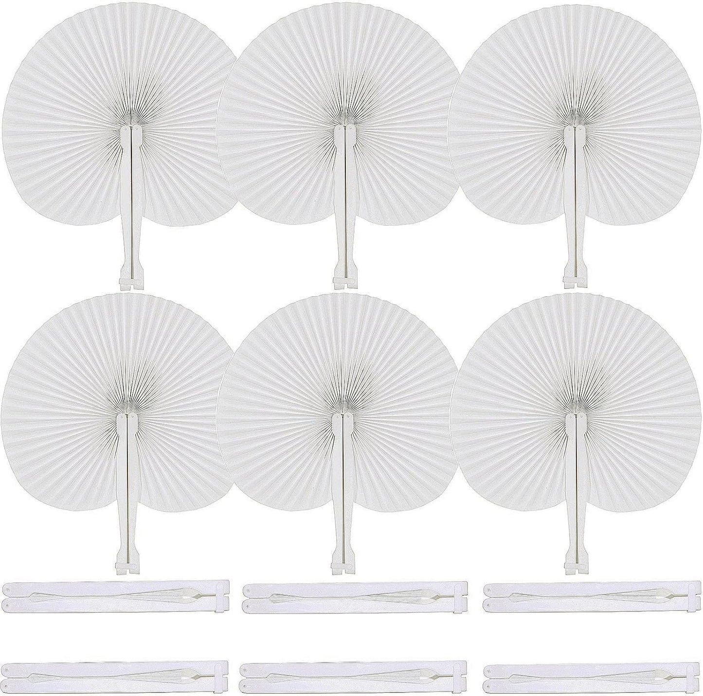 12 Pcs White Round Paper Folding Fans,Decorative Wedding Foldable Hand Handheld Fans Chinese and Japanese Fan Bulk for Bridal Guest Church Party Favors Dancing Birthday DIY