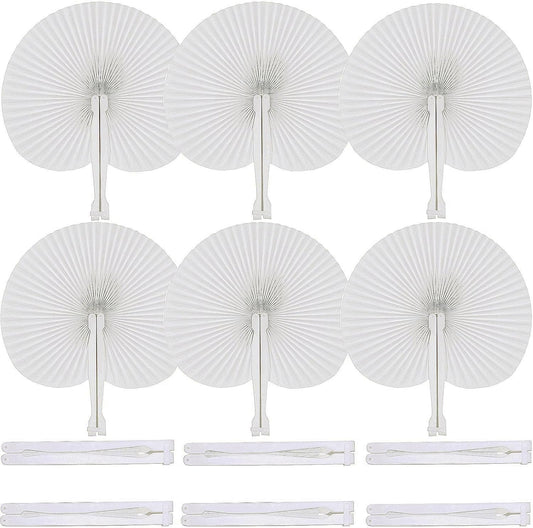 12 Pcs White Round Paper Folding Fans,Decorative Wedding Foldable Hand Handheld Fans Chinese and Japanese Fan Bulk for Bridal Guest Church Party Favors Dancing Birthday DIY