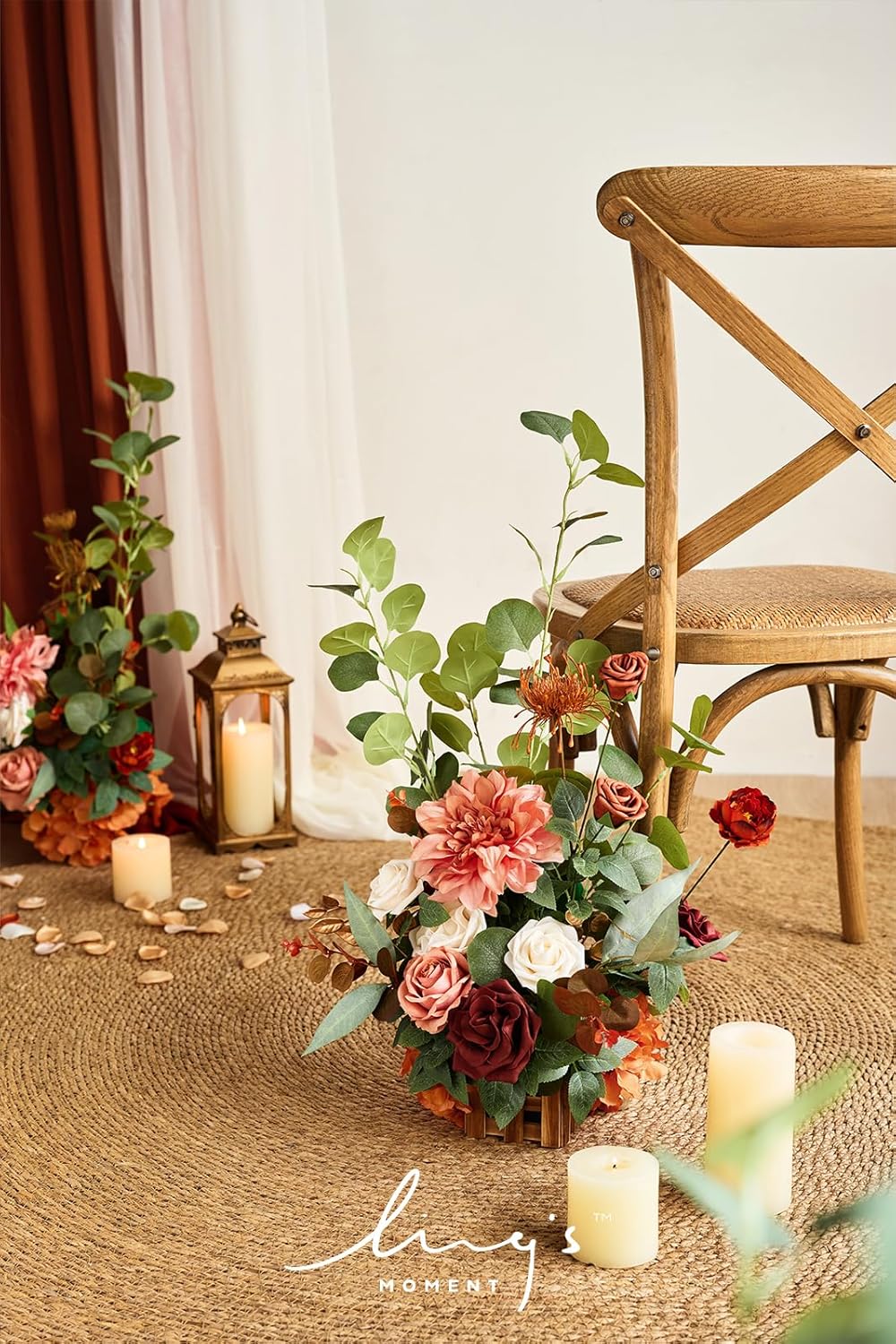Ling's moment 17.5" Tall Standing Artificial Flowers Arrangements 4pcs Fall Wedding Aisle Runner Chair Decorations Sunset Terracotta Centerpieces Ceremony Reception Rose Floral Party Outdoor