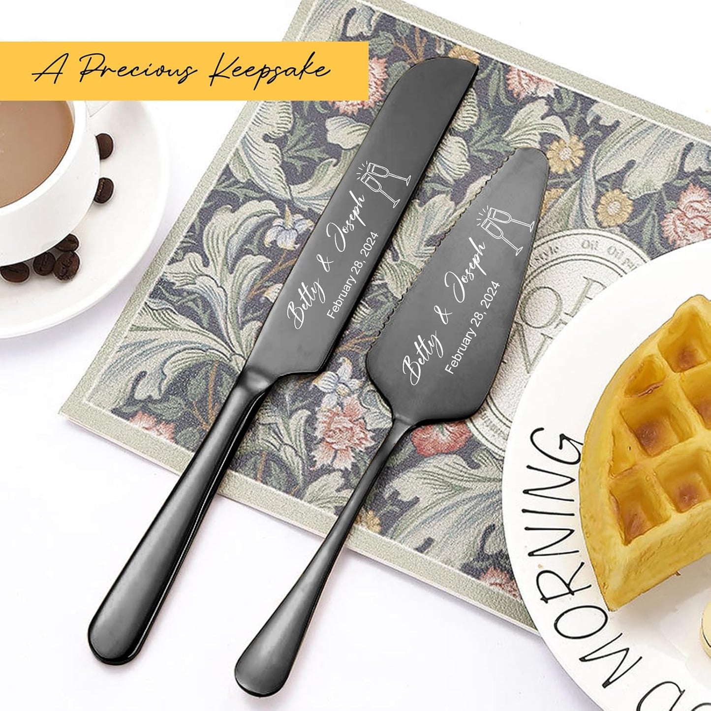 Personalized Wedding Cake Knife and Server Set Stainless Steel Forks Cake Cutter Server Engraved Cake Cutting Set for Wedding Anniversary Engagement Birthday Gifts