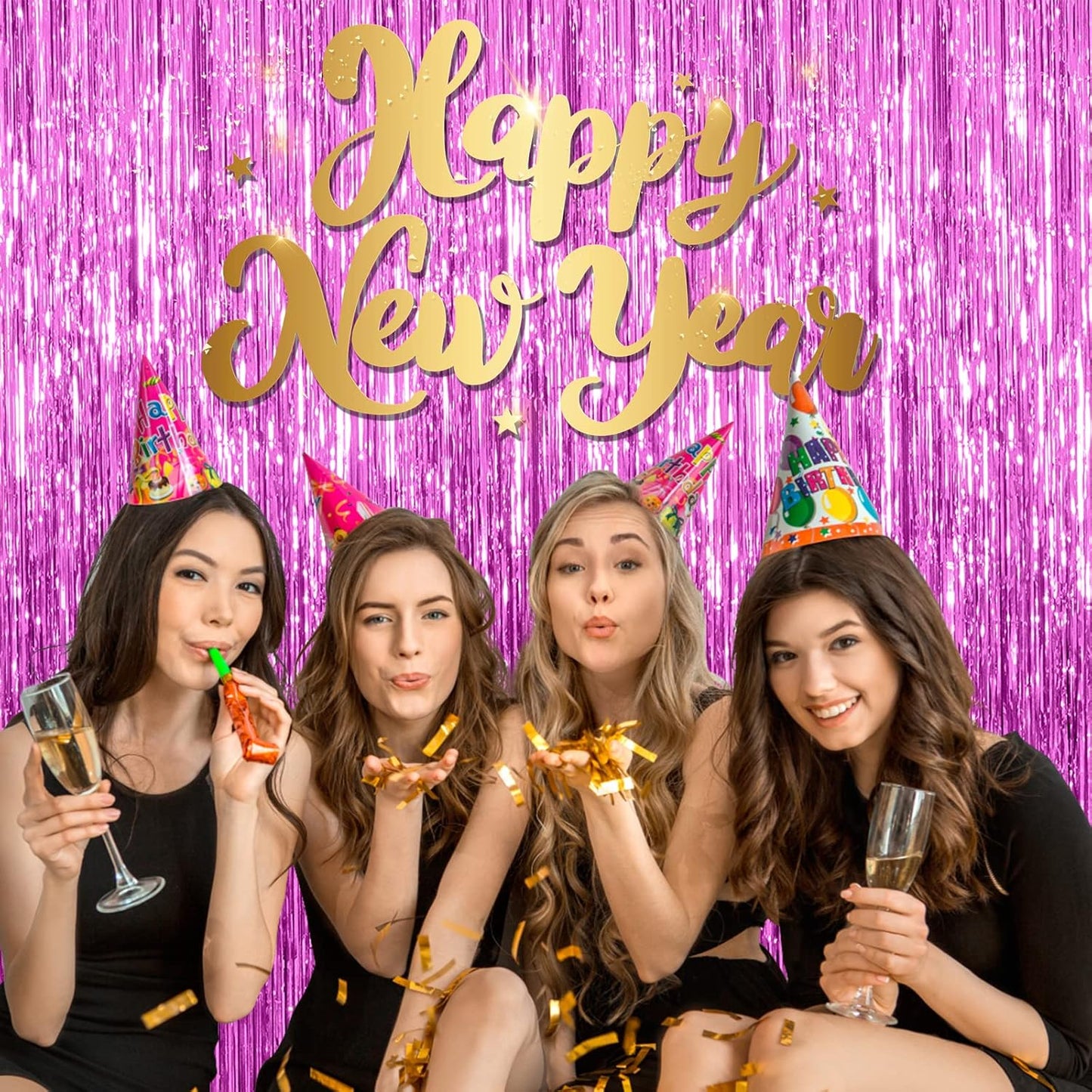 10 Pack Foil Curtain Backdrop Metallic Tinsel Foil Fringe Curtains Photo Booth Props for Birthday Wedding Engagement Baby Shower Bachelorette Christmas Holiday Celebration Party Decorations