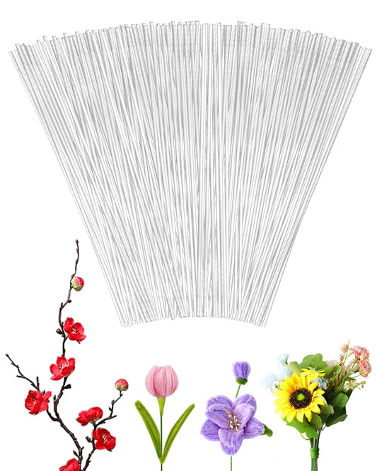 50 PCS FIVEIZERO 16 Gauge White Floral Wire Stems for Artificial Flower Making,Florist Wire,Flower Wires for Crafts,Alambre para Flores for Wreaths, Flower Arrangements and DIY Projects