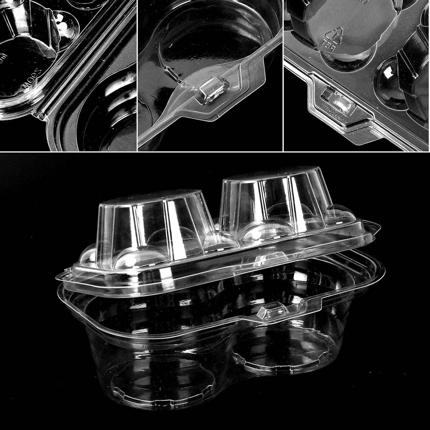 80 Pack Plastic Cupcake Containers 2-Compartment Clear Cupcake Boxes Disposable Cupcake Tray Holders 2 Cavity Cupcake Carriers with Deep Dome For Cupcake Muffin Packaging