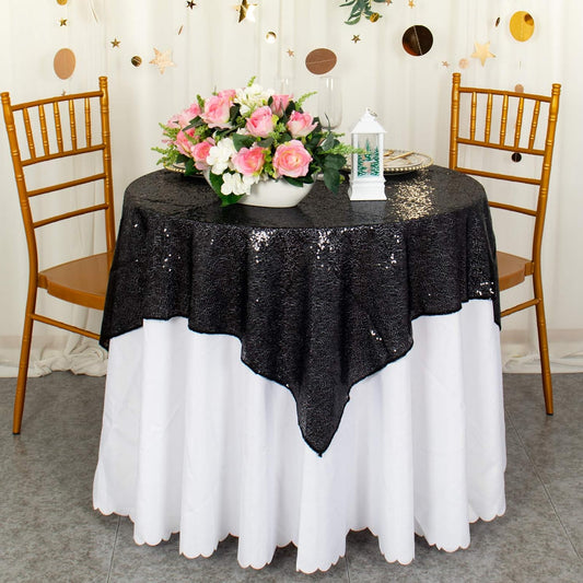 ShinyBeauty Sequin Tablecloth Square Black 54''x54'' - Glitter Table Overlay for Dinning, Party, Event Decoration - Birthday Table Cloth