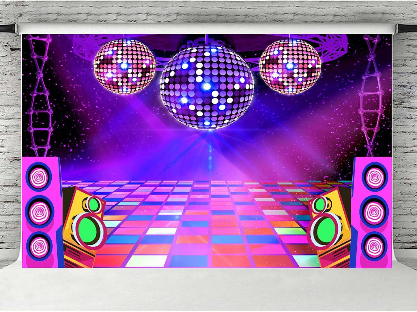 Dance Party Backdrop Retro 80s 90s Theme Stage Dance Ball Music Birthday Party Decoration DJ Photography Background 15 x 10 ft for Baby Shower Picture Photo Shoot Polyester Fabric, Green