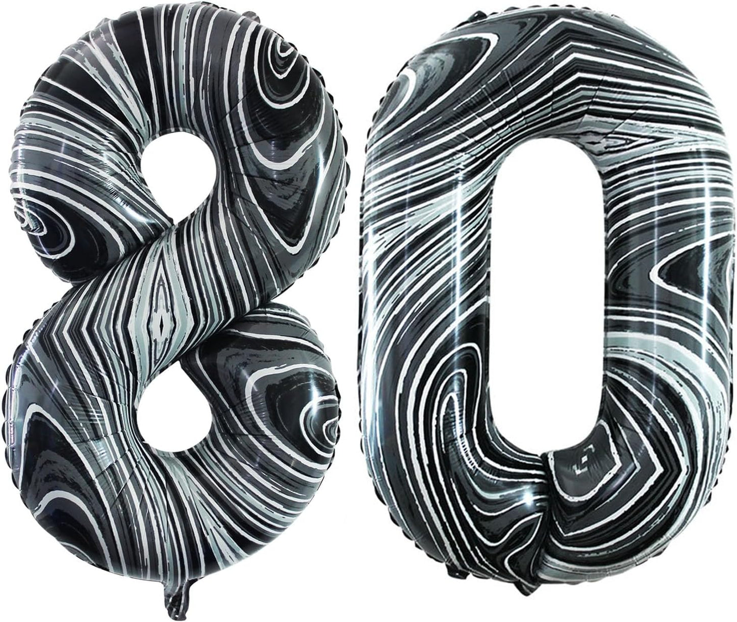 GOER Number 80 Balloons for 80th Birthday Party Decorations,42 Inch Jumbo Foil Helium Balloons for 80th Anniversary (Marble Black)