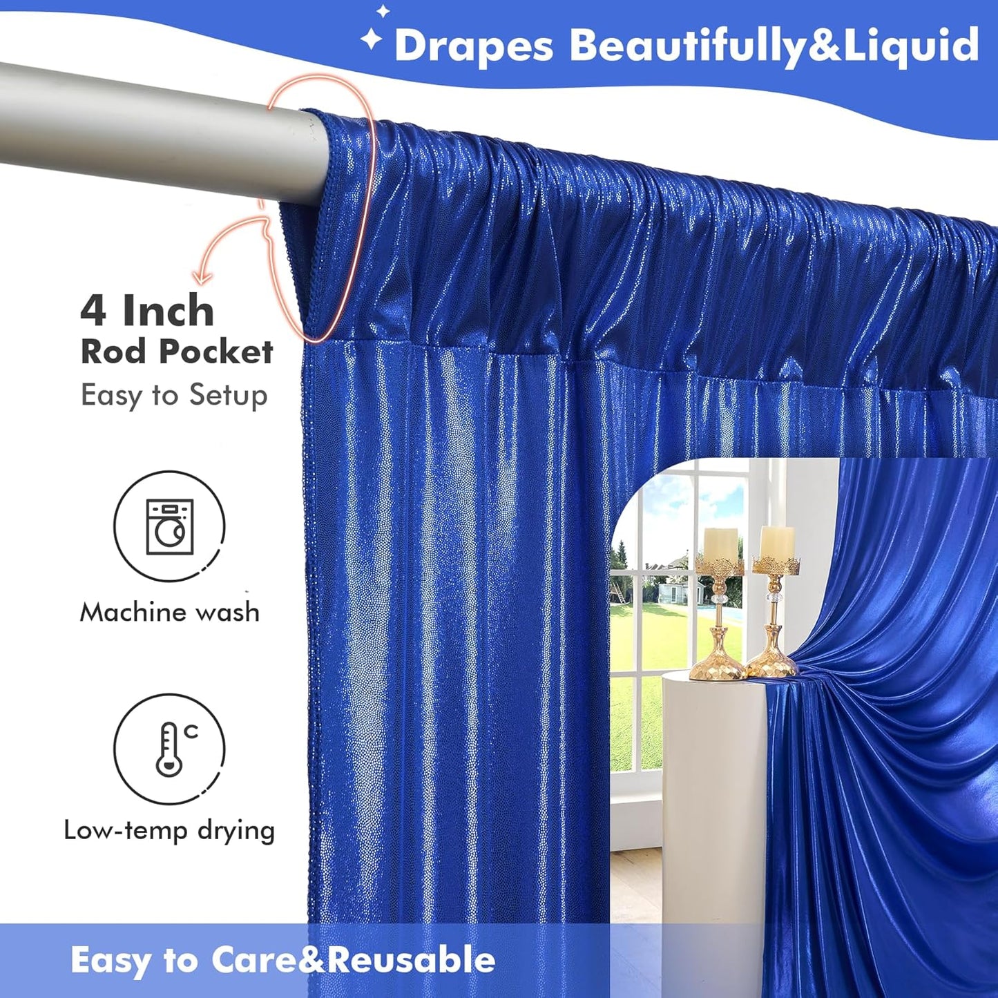 10x10ft Shimmer Royal Blue Sequin Backdrop Curtain for Parties, Thick Wrinkle Free Glitter Blue Photo Backdrop Drapes Curtains for Birthday Wedding Photography Background-2 Panels 5x10ft