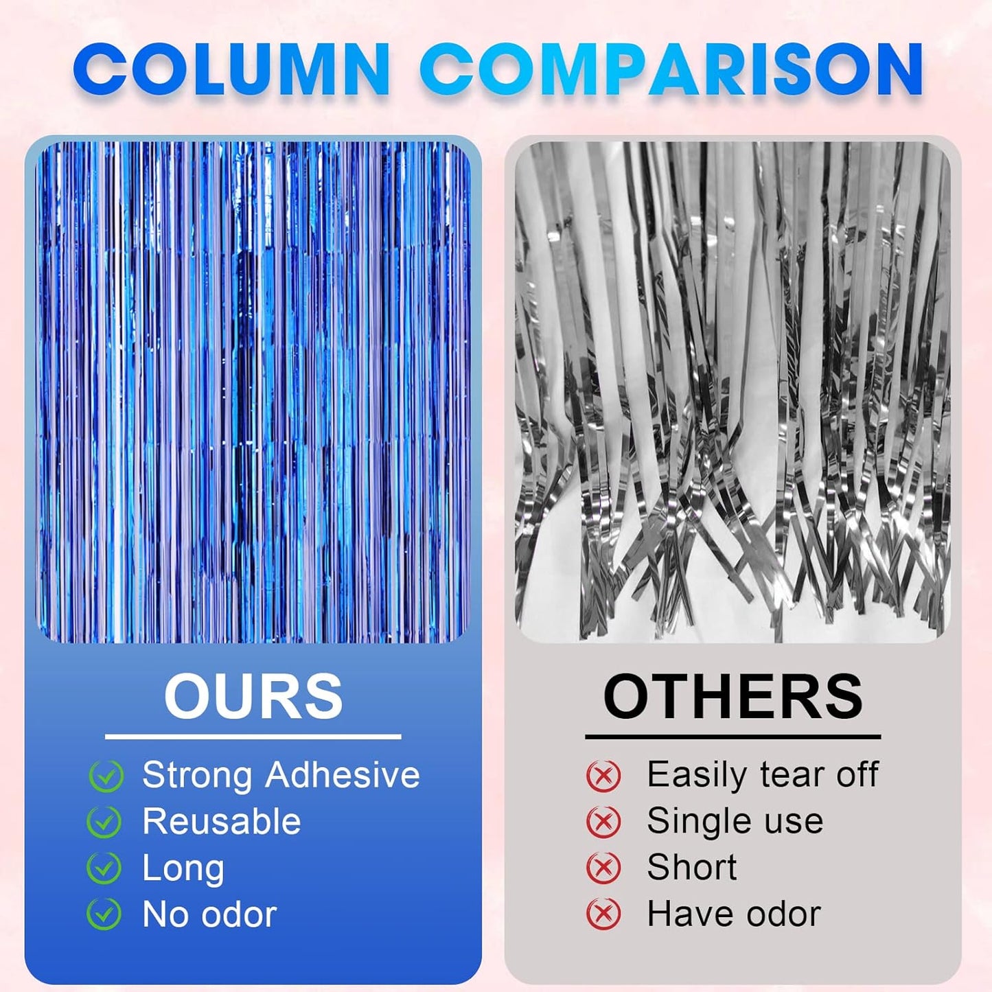 4 Pack Blue Foil Fringe Backdrop Curtains, Tinsel Streamers Birthday Party Decorations, Fringe Backdrop for Graduation, Baby Shower, Gender Reveal, Disco Party