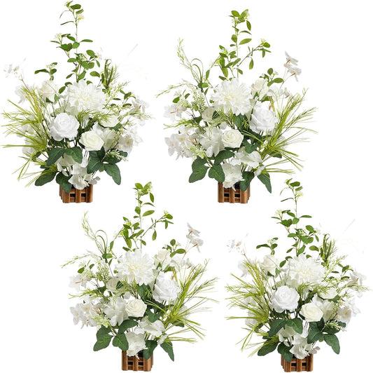 Ling's moment 17.5" Tall Free Standing Artificial Flowers Arrangements 4 pcs Fall Wedding Aisle Runner Chair Decorations Lily of The Valley Ceremony Reception Rose Floral Party Outdoor Centerpieces
