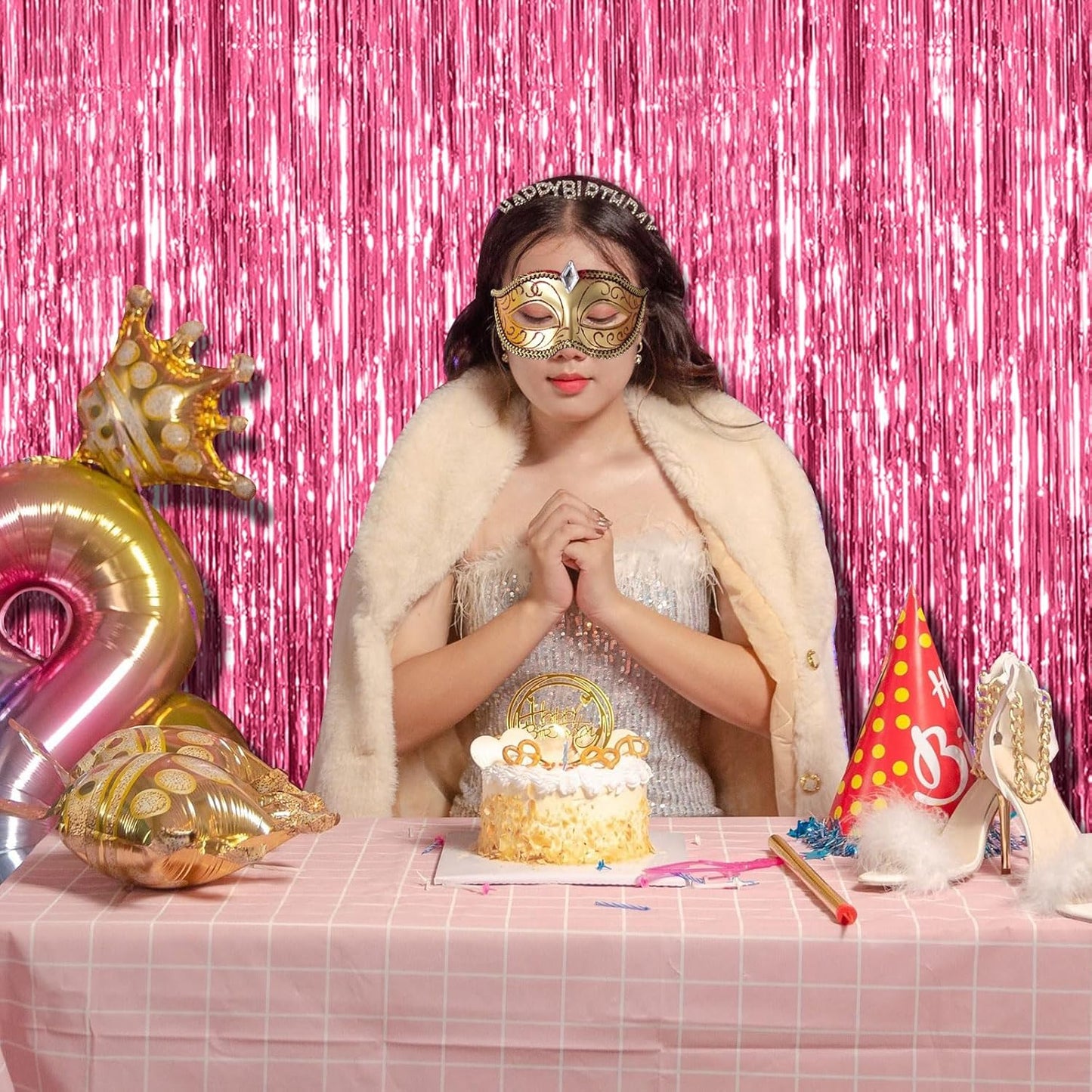 10 Pack Pink Backdrop Party Decorations Tinsel Curtain Party Backdrop Foil Fringe Birthday Decorations Photo Booth Streamer Backdrop Pink Theme Bachelorette Graduation Party Decorations