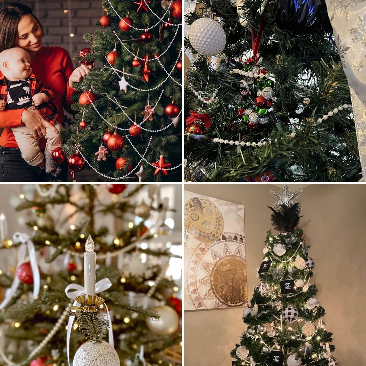 XINHUIDALSQ Craft String of Pearls 6 MM Faux Pearl Beaded, 66 Feet White Garland Bead String for Christmas Tree Decoration, Wedding Party Decoration (White, 6mm/20M)