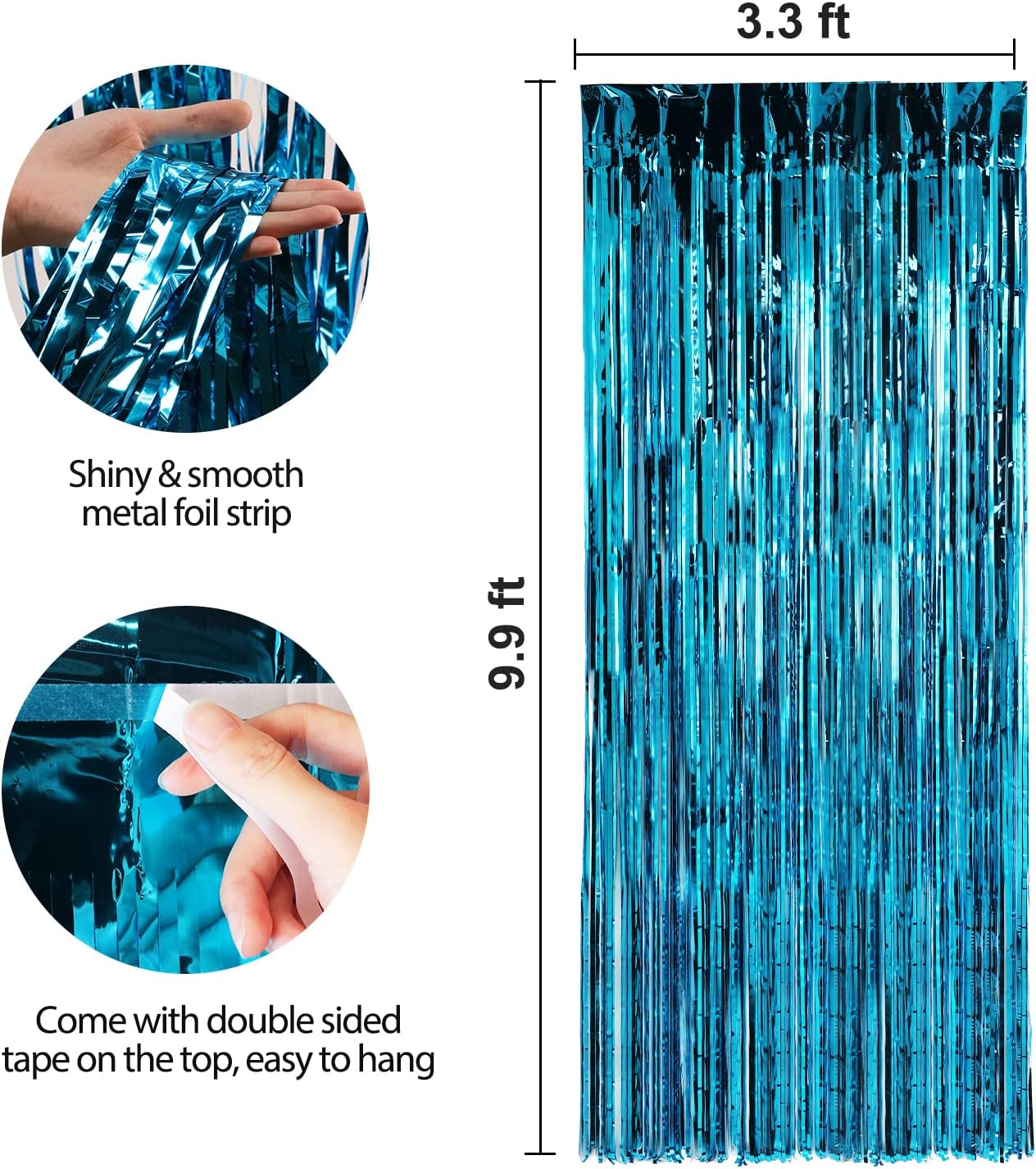 Crosize 4 Pack 3.3 x 9.9 ft Foil Fringe Curtains Party Decorations, Blue Tinsel Curtain Backdrop for Parties, Door Streamers, Glitter Streamer Fringe Backdrop for Birthday Decoration (Blue)