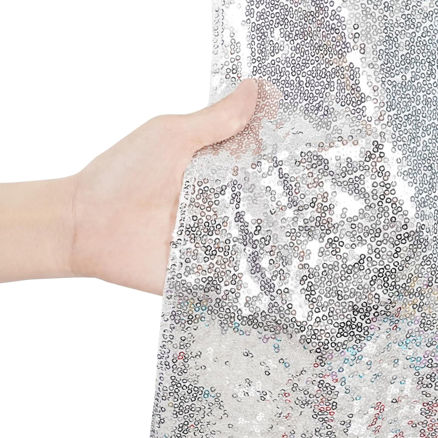 Poise3EHome 6Ft x 8Ft Silver Sequin Backdrop Curtain, Glitter Thick Satin Background Drapes, Sparkly Opaque Photography Curtain, Sequence Xmas Thanksgiving Backdrop for Wedding Party Holiday Decor