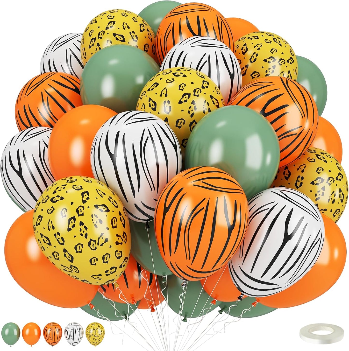 Safari Balloons, 12 Inch Jungle Animal Print Balloons, Tiger Leopard Zebra Print Jungle Safari Theme Olive Green Orange Balloon for Birthday Forest Animal Wild One Party Decorations Supplies