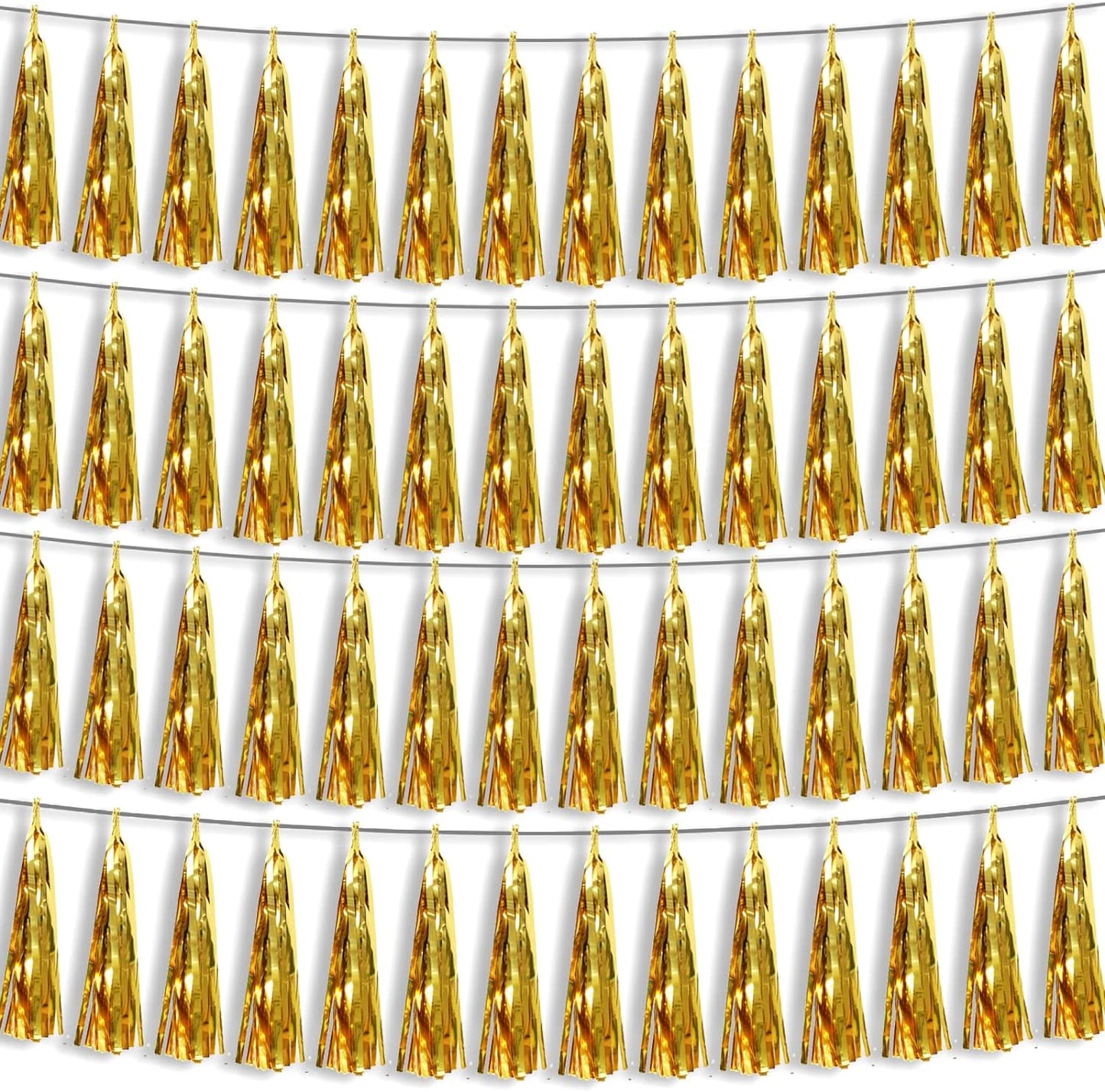 4P Gold Foil Fringe Metallic Tassel Streamers Banner Tassel Garland for Parade Floats, Bachelorette, Wedding, Birthday, Halloween, Christmas, Bridal/Baby Shower Party Decorations