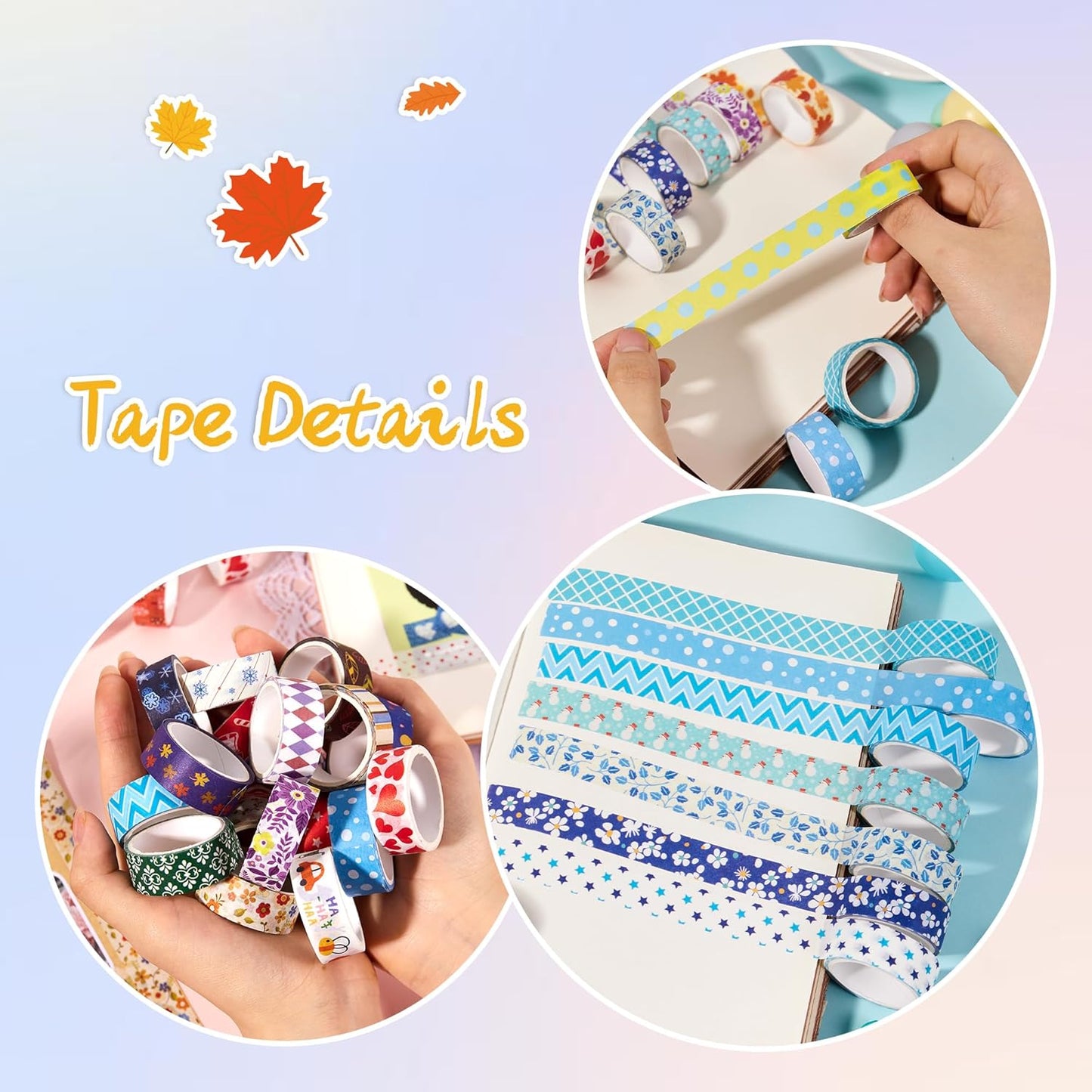 emmoolife 50 Rolls Washi Tape Set, 15mm Wide Rainbow Colored Tape Aesthetic Design Masking Decorative Tape for Scrapbooking Supplies, Bullet Journaling, Junk Journal, Wrapping Planners, DIY Arts Craft