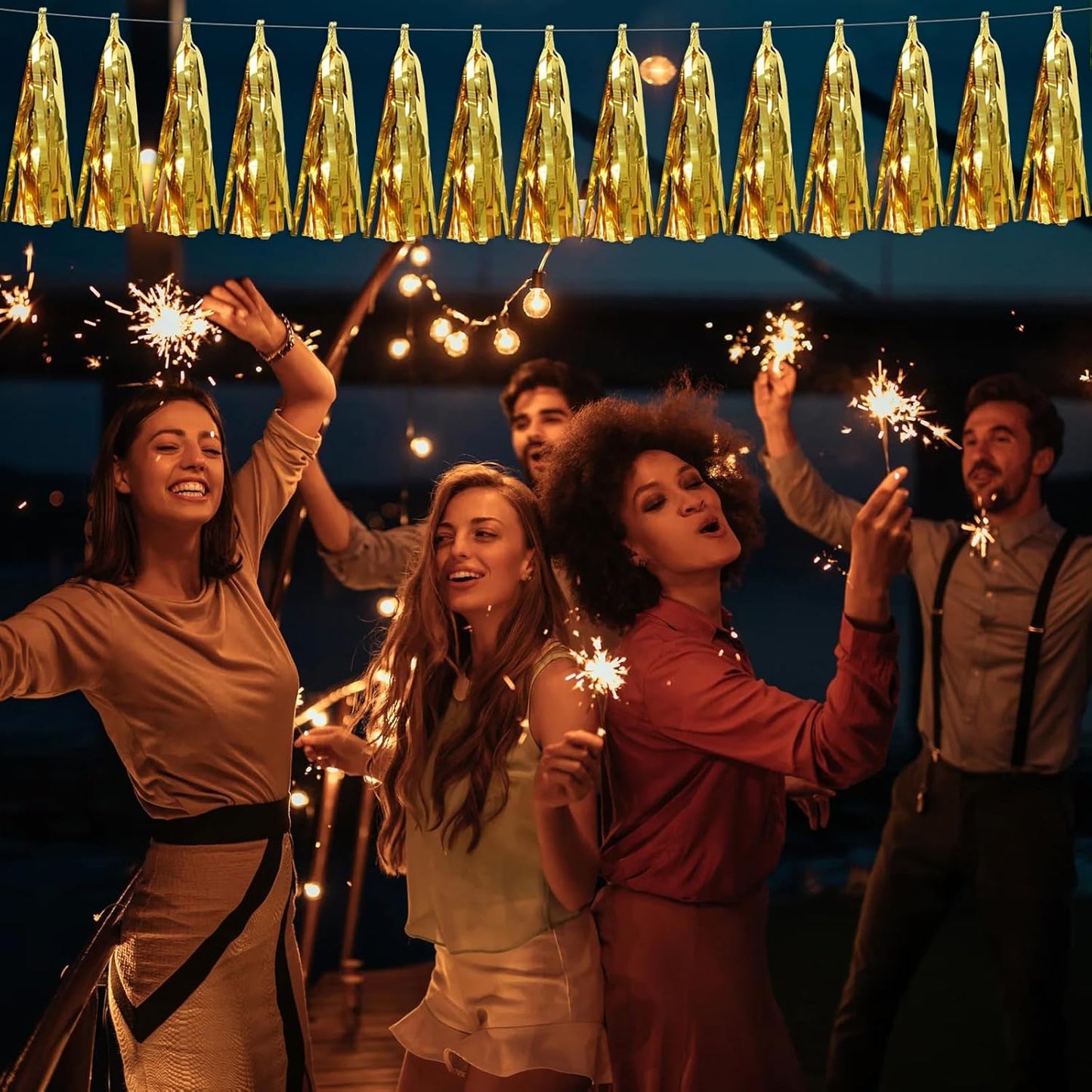 6P Gold Party Decoration Tassel Garland for Parade Floats, Bachelorette, Wedding, Birthday, Halloween, Christmas, Bridal/Baby Shower Party Decorations