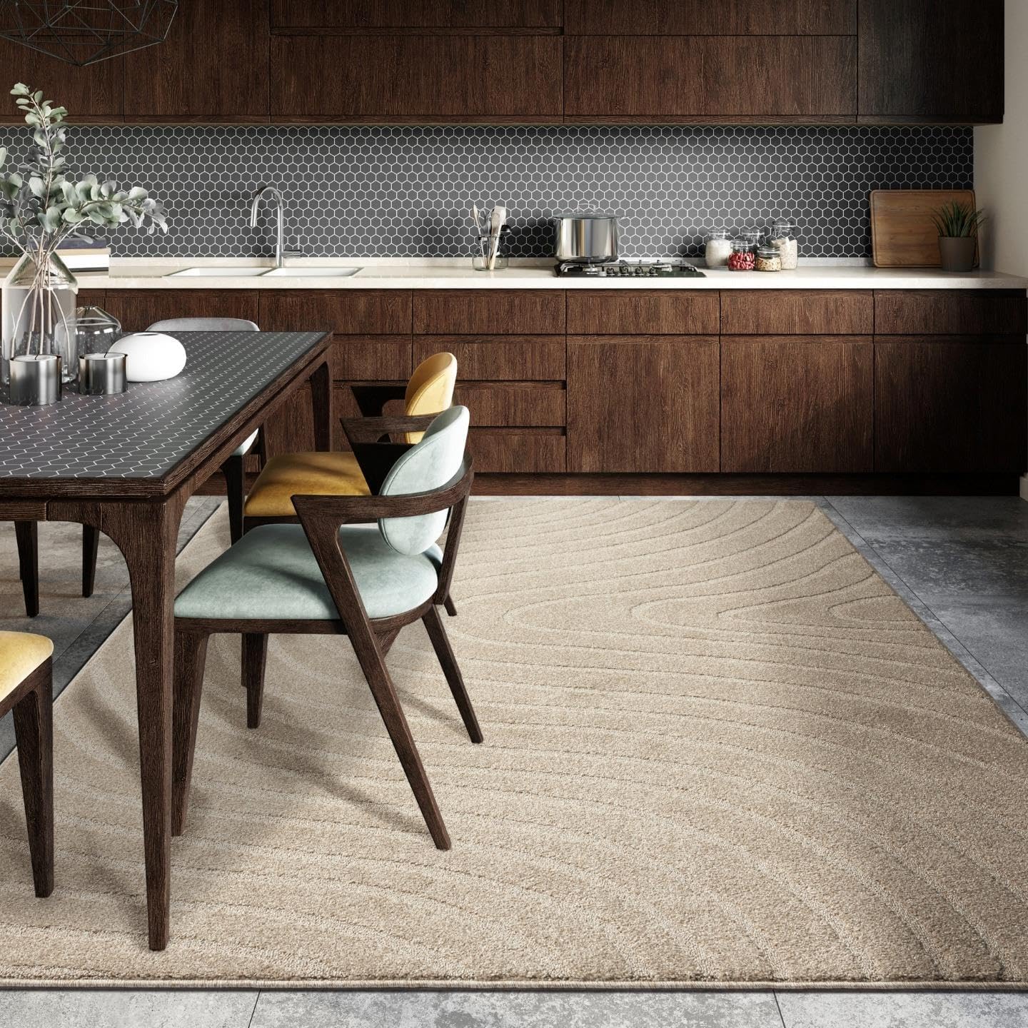 LUXE WEAVERS Modern Geometric Wave Beige 6x9 Area Rug