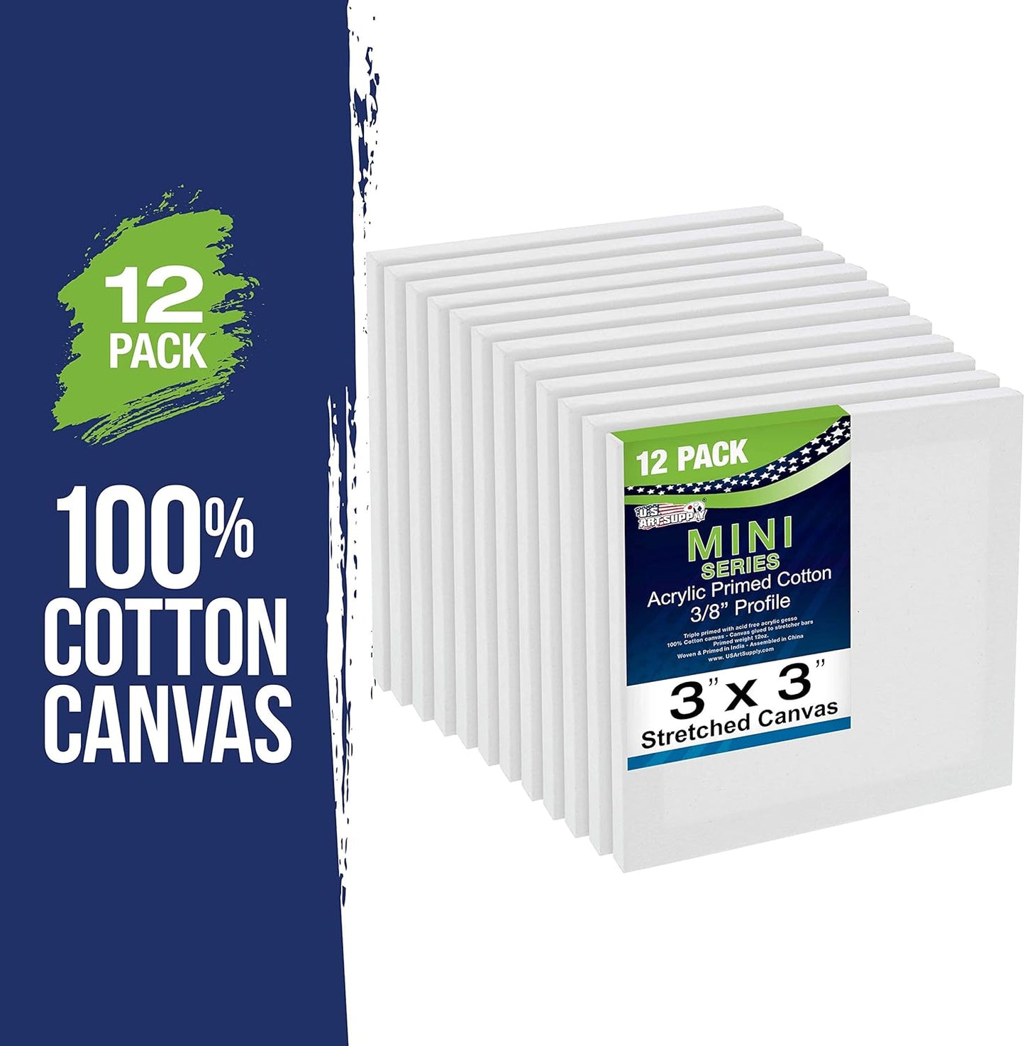 U.S. Art Supply 3" x 3" Stretched Canvas with 5" Mini Easel Kit (12 Pack) - Natural Wooden A-Frame Tabletop Display Stand, Mini Easel Stand - Small Easels for Display, Small Canvases, Crafts, Photos