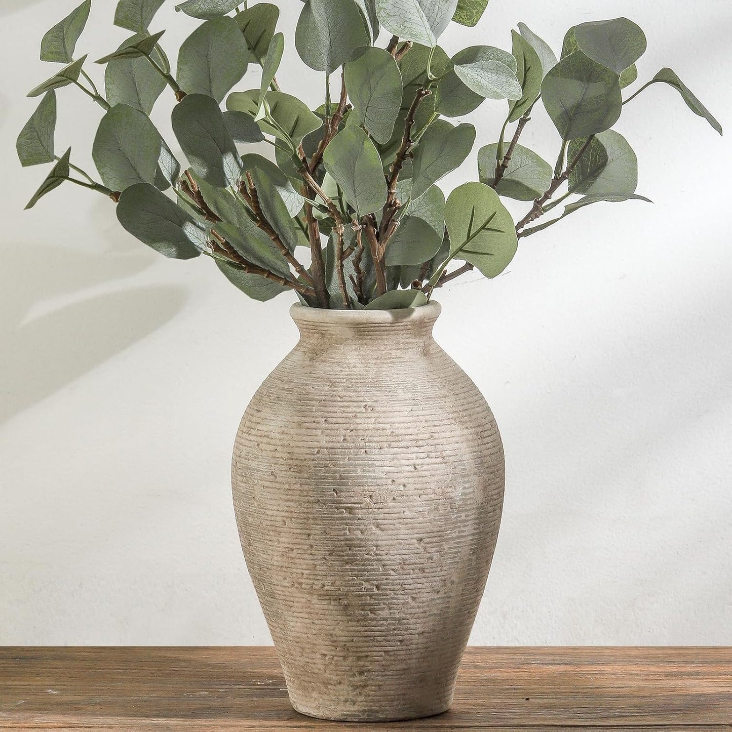 Ceramic Flower Vase Home Decor - Large Farmhouse Table Vases Rustic Vintage Living Room Kitchen Bedroom Decorations for House Book Shelf Office Coffee Desk Dining Fireplace (9" Retro)